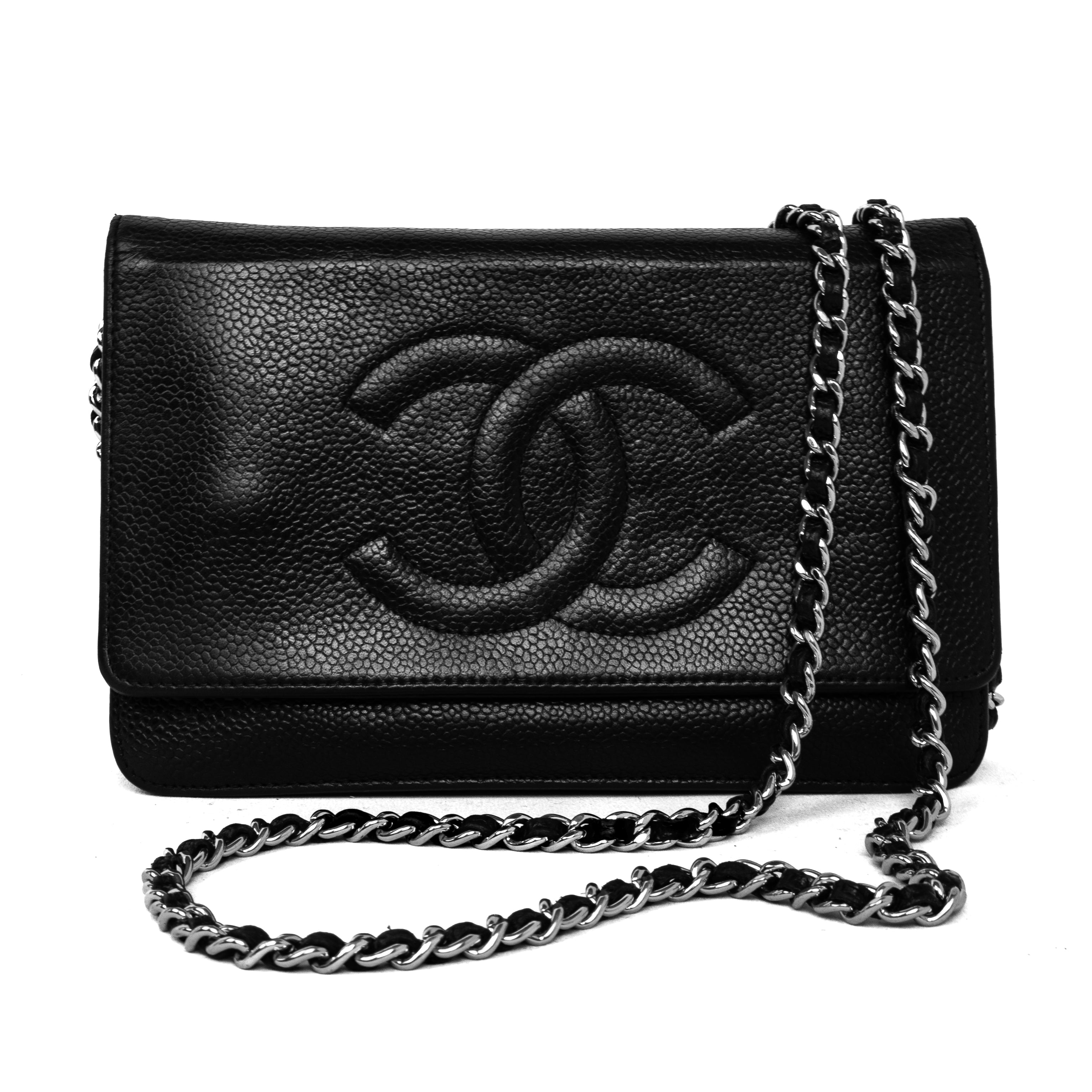Chanel wallet on chain coco mark caviar leather silver hardware 2012