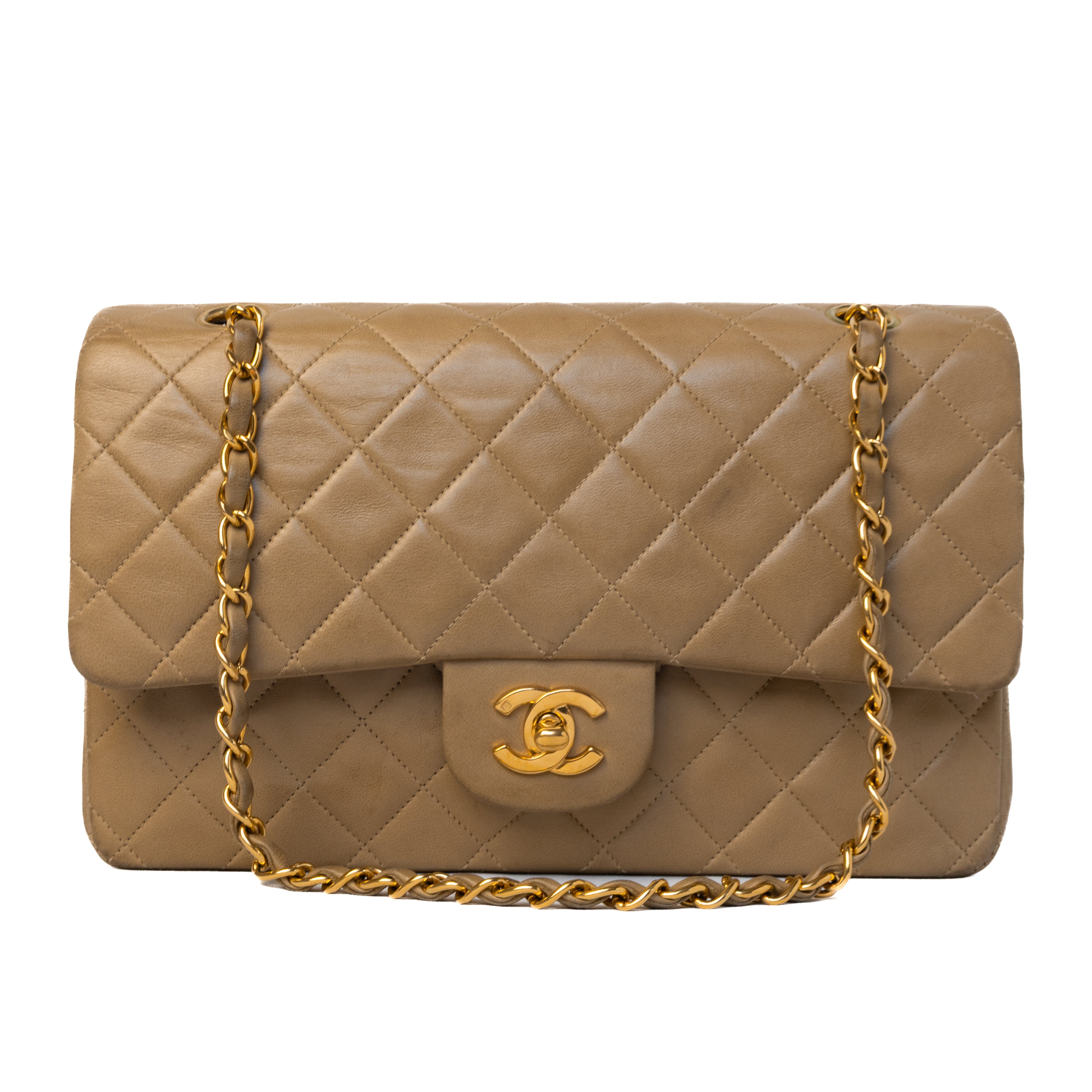 Chanel classic double flap medium camel caramel beige goud 24K hardware vintage 100% authentic