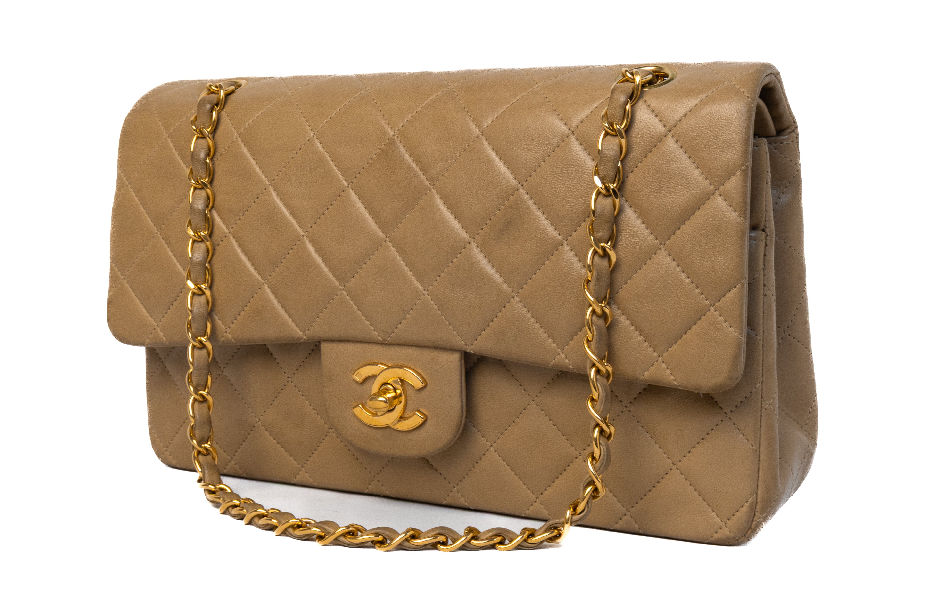 Chanel classic double flap medium camel caramel beige goud 24K hardware vintage 100% authentic