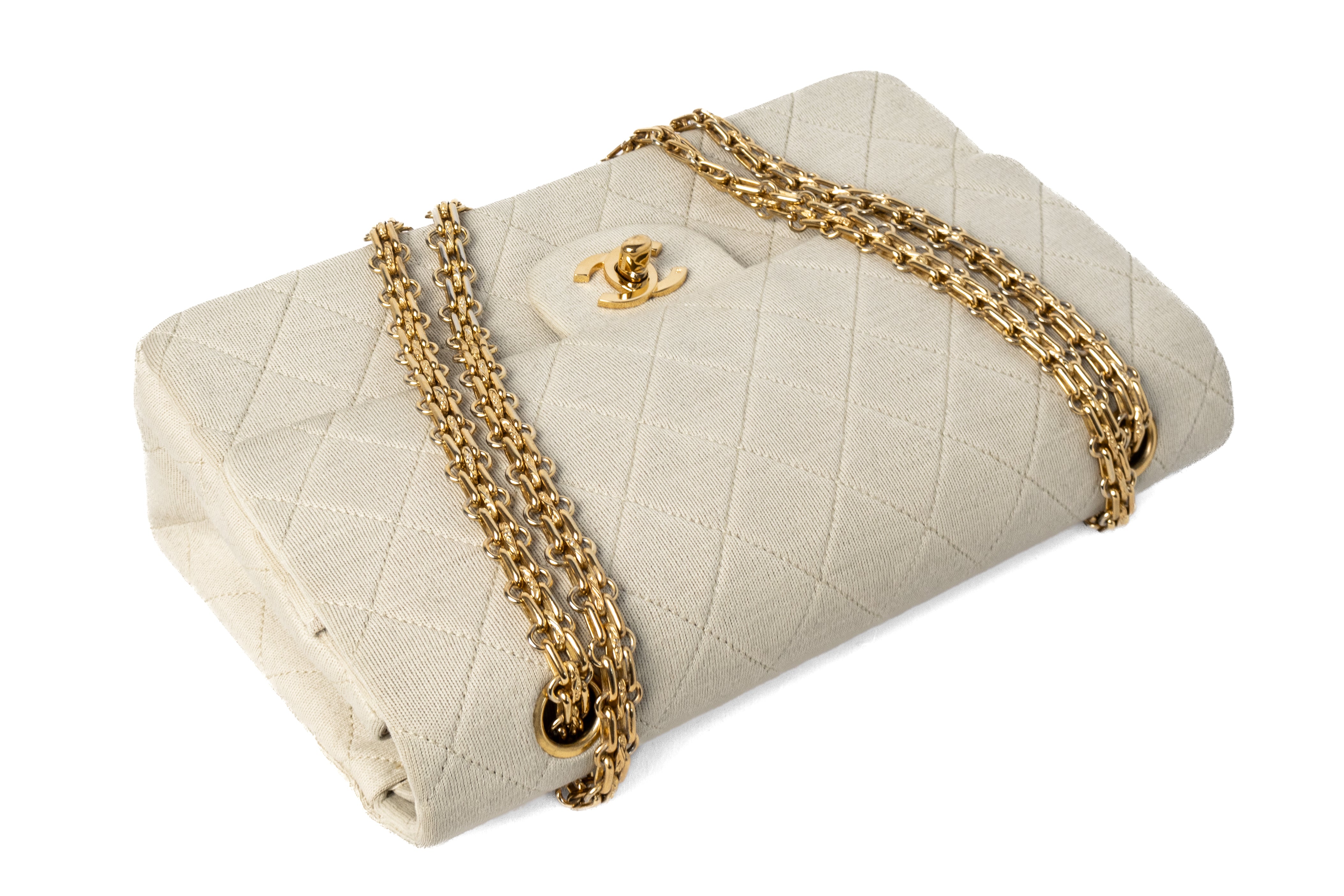 Chanel Medium Classic Double Flap Ivory Cotton