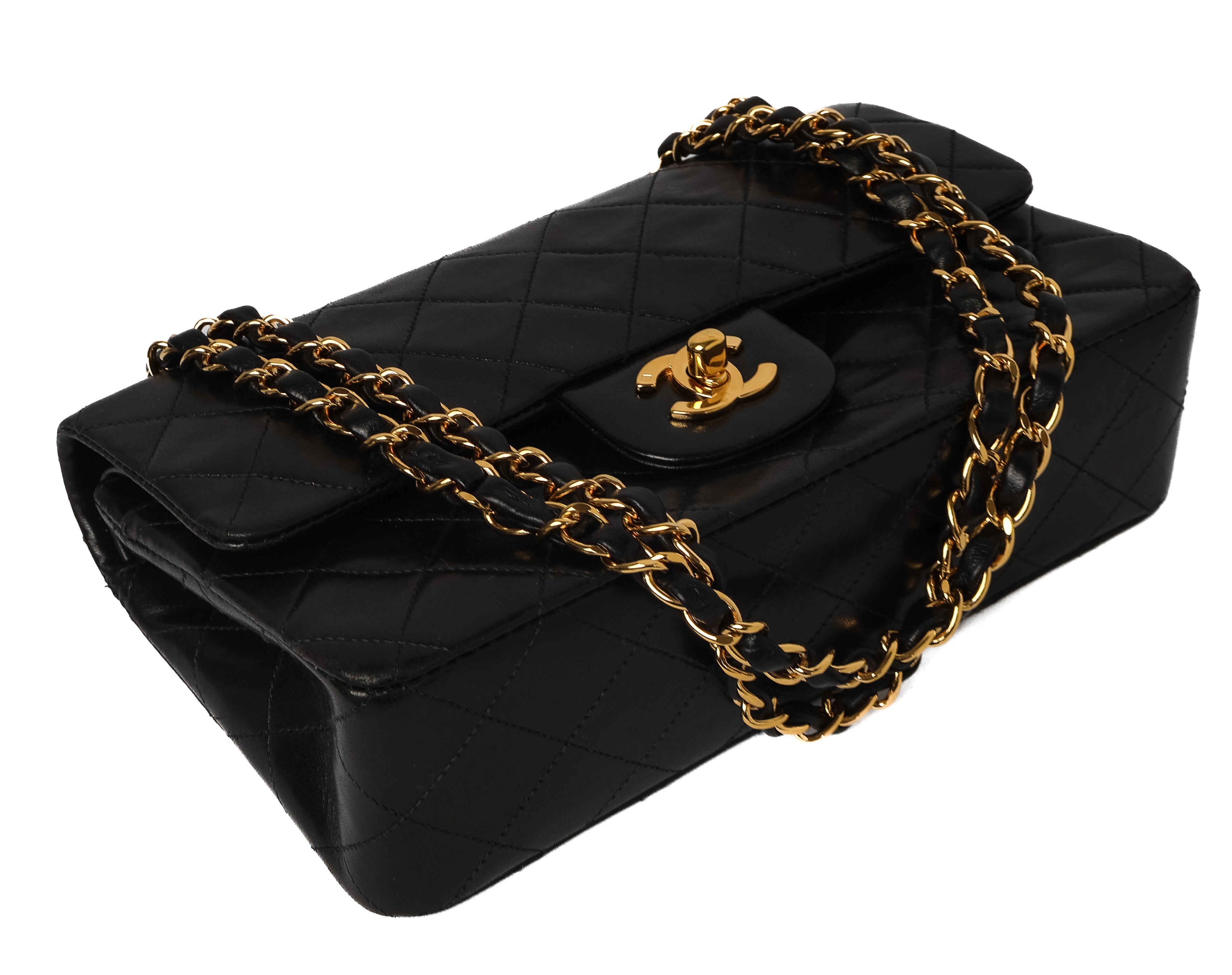 Vintage chanel classic double flap small black lambskin gold hardware