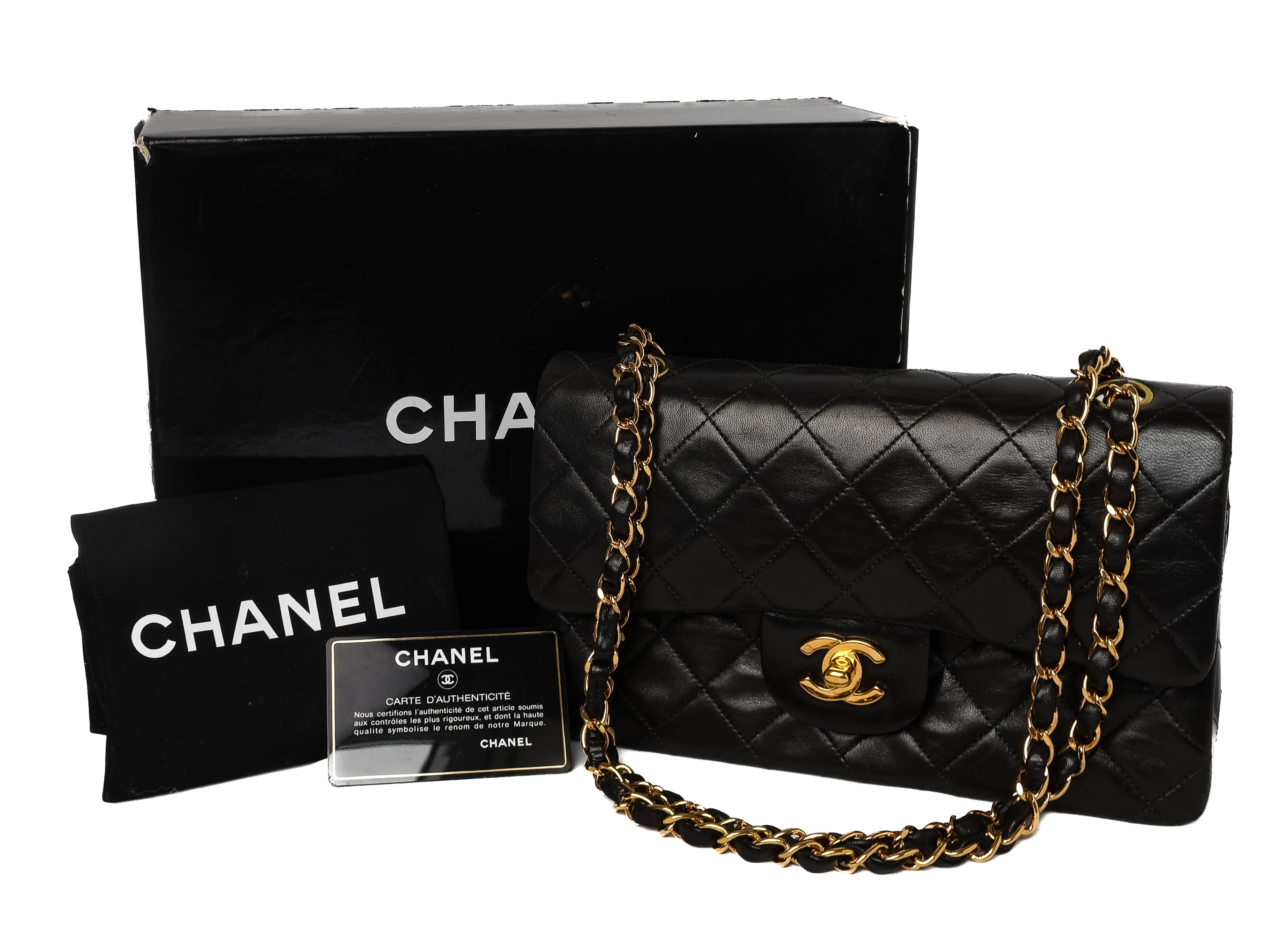 Vintage chanel classic double flap small black lambskin gold hardware