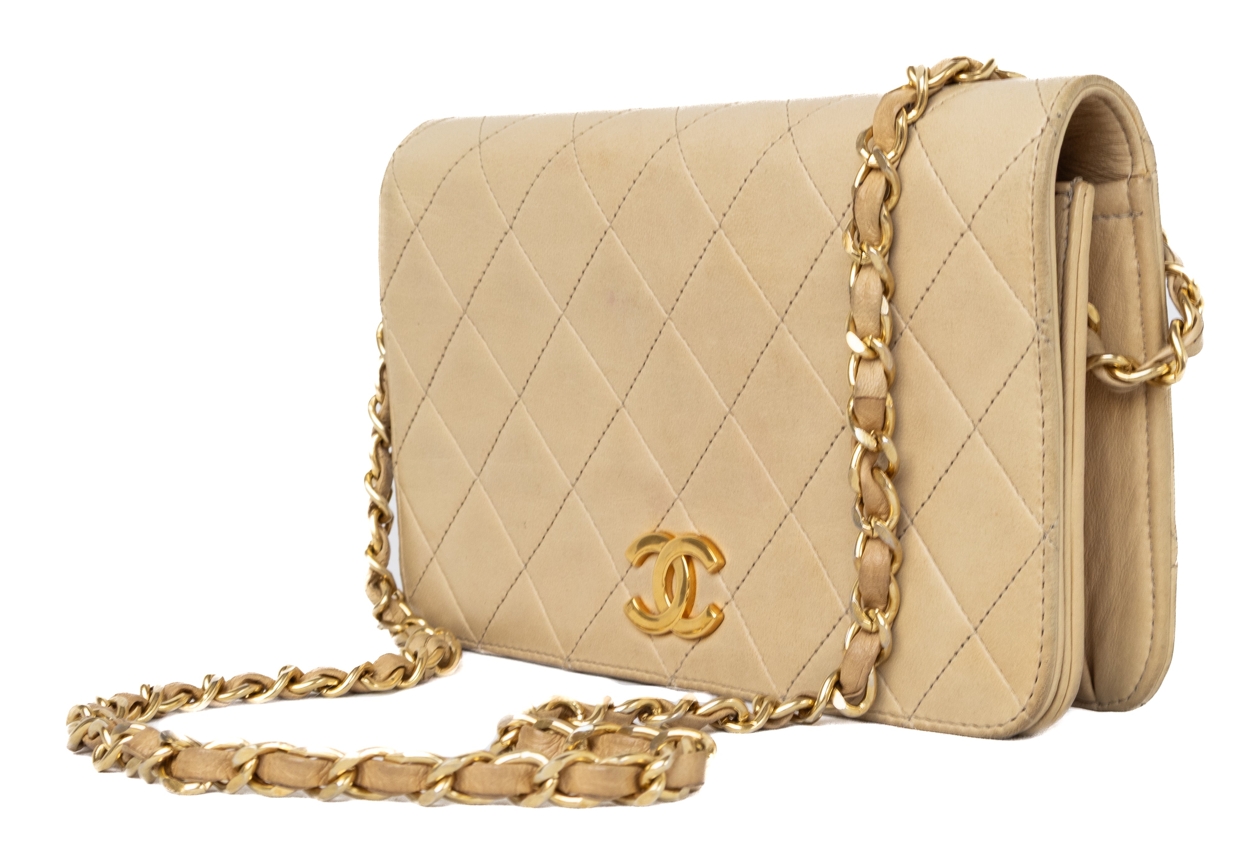 Vintage Chanel Push lock light beige wallet on chain