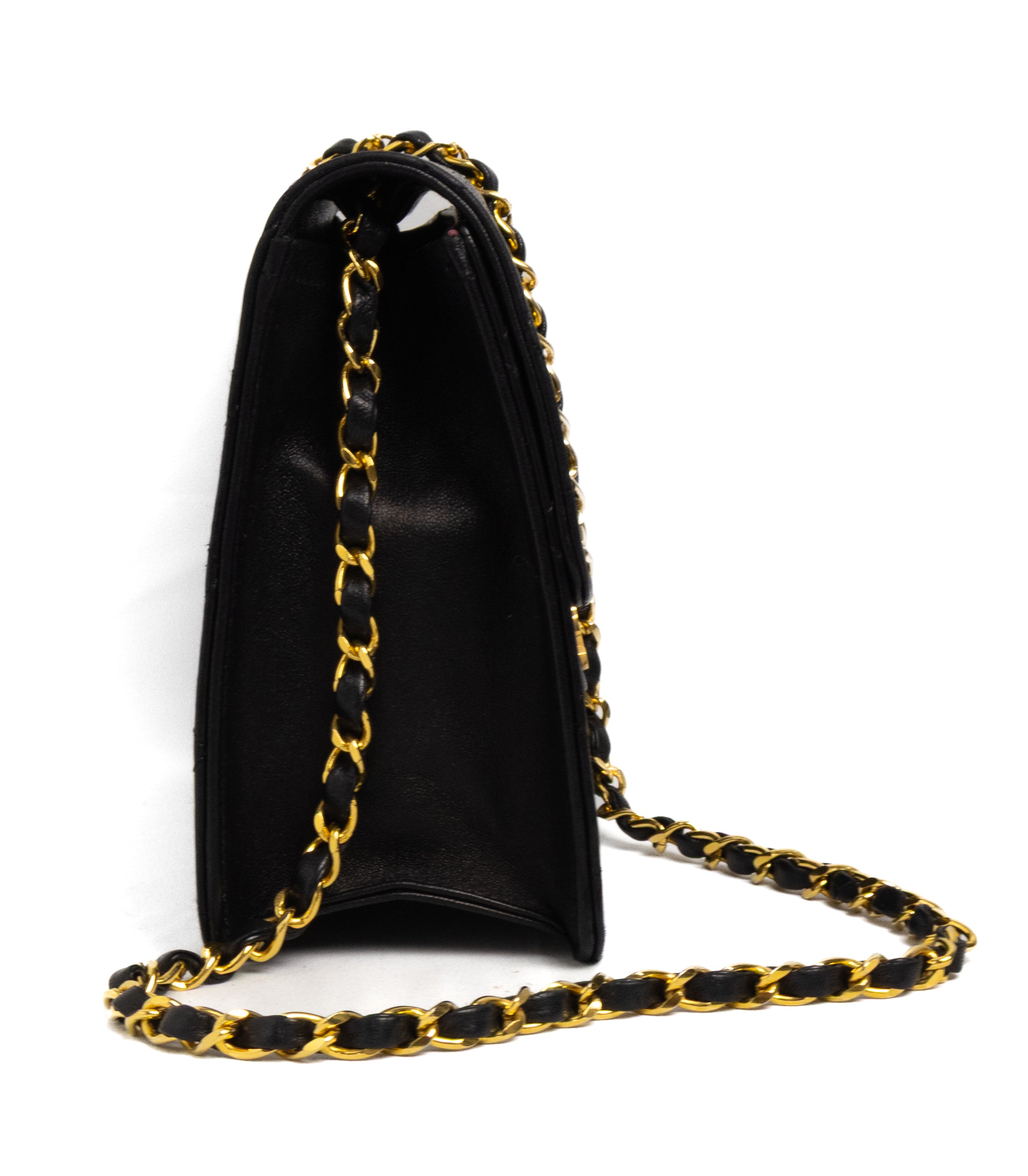 Chanel push lock single flap vintage authentic 24K gold hardware black lambskin