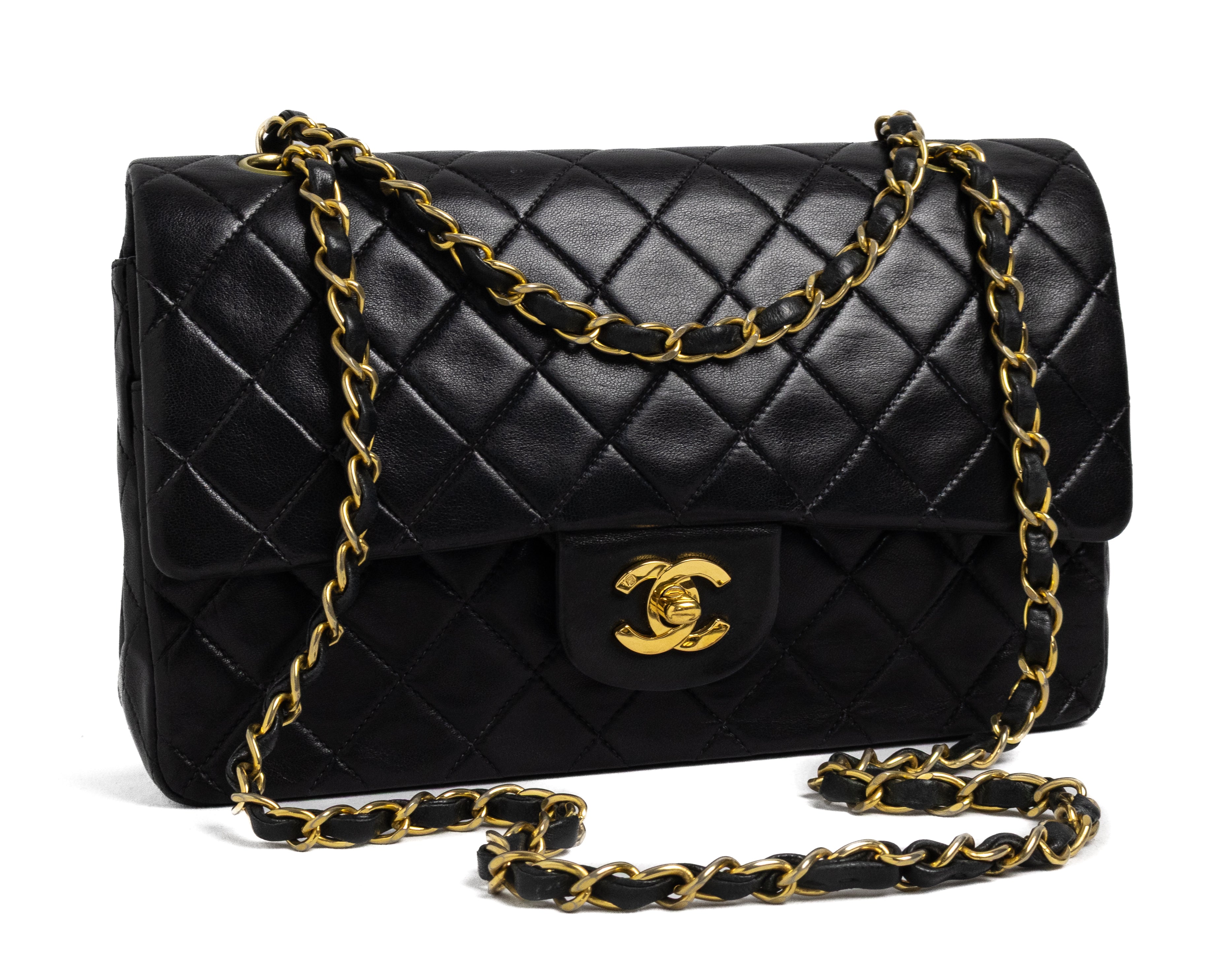 Chanel vintage classic double flap black lambskin 24K gold hardware authentic