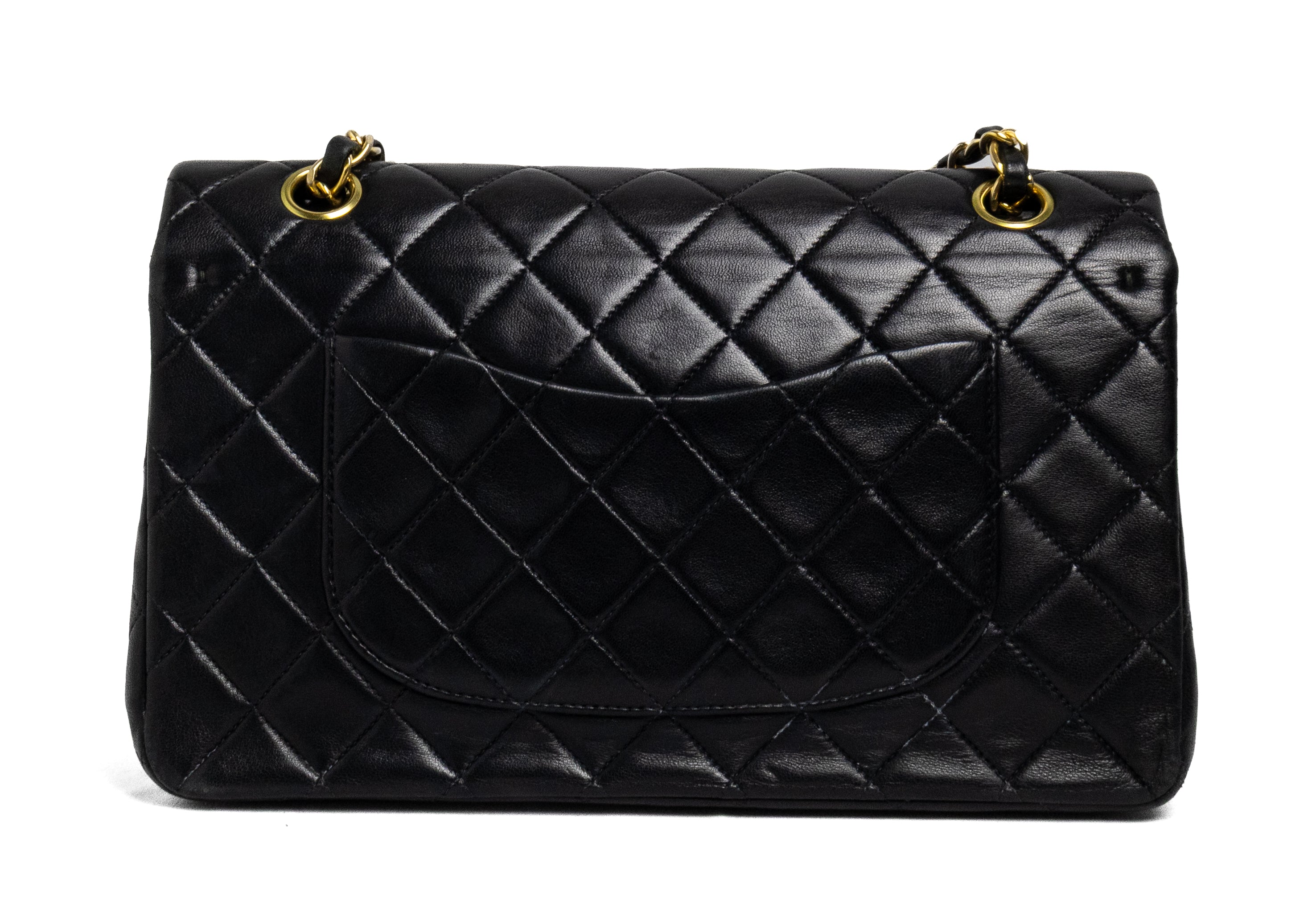 Chanel vintage classic double flap black lambskin 24K gold hardware authentic