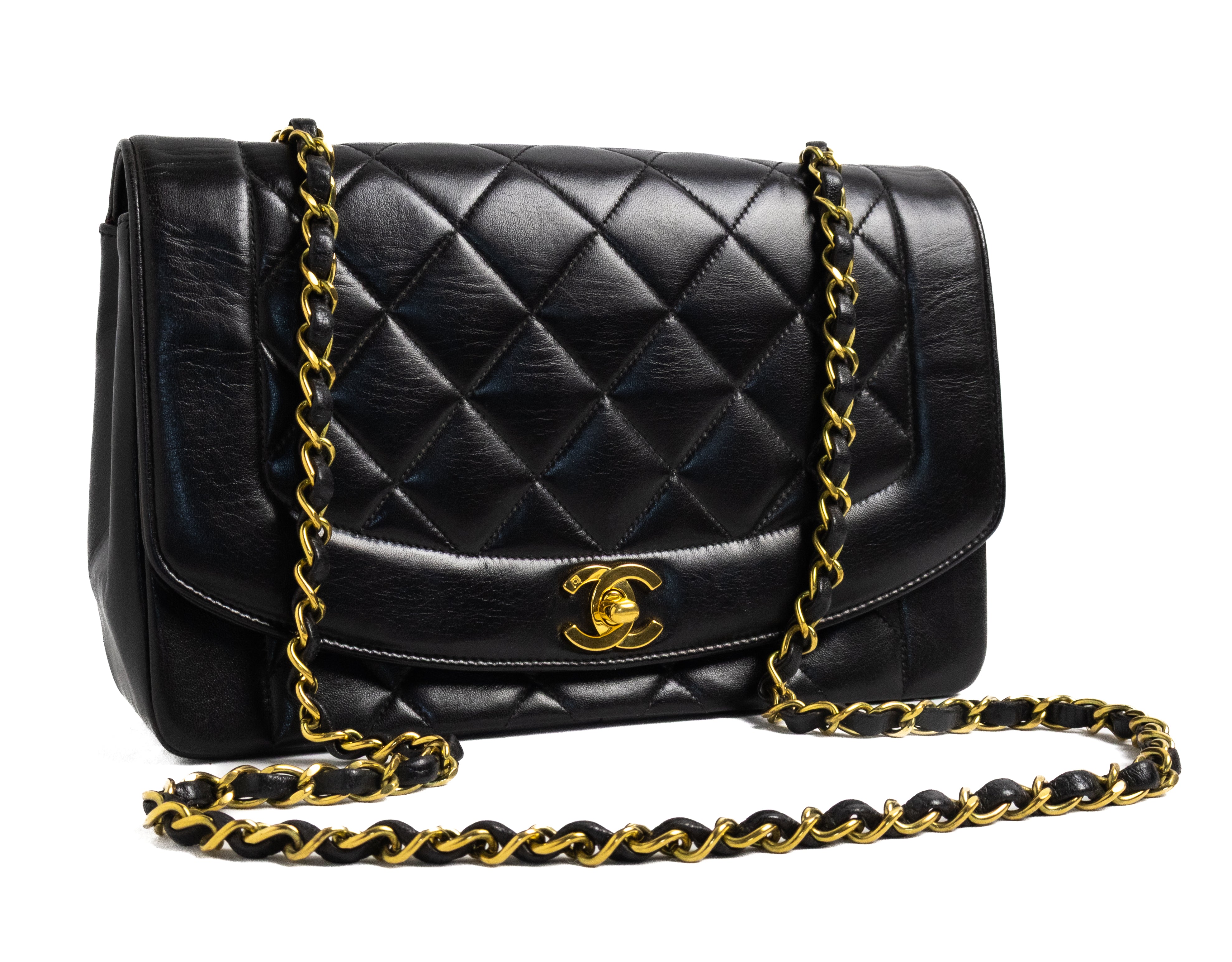 Chanel vintage medium diana bag authentic 24K gold black lambskin