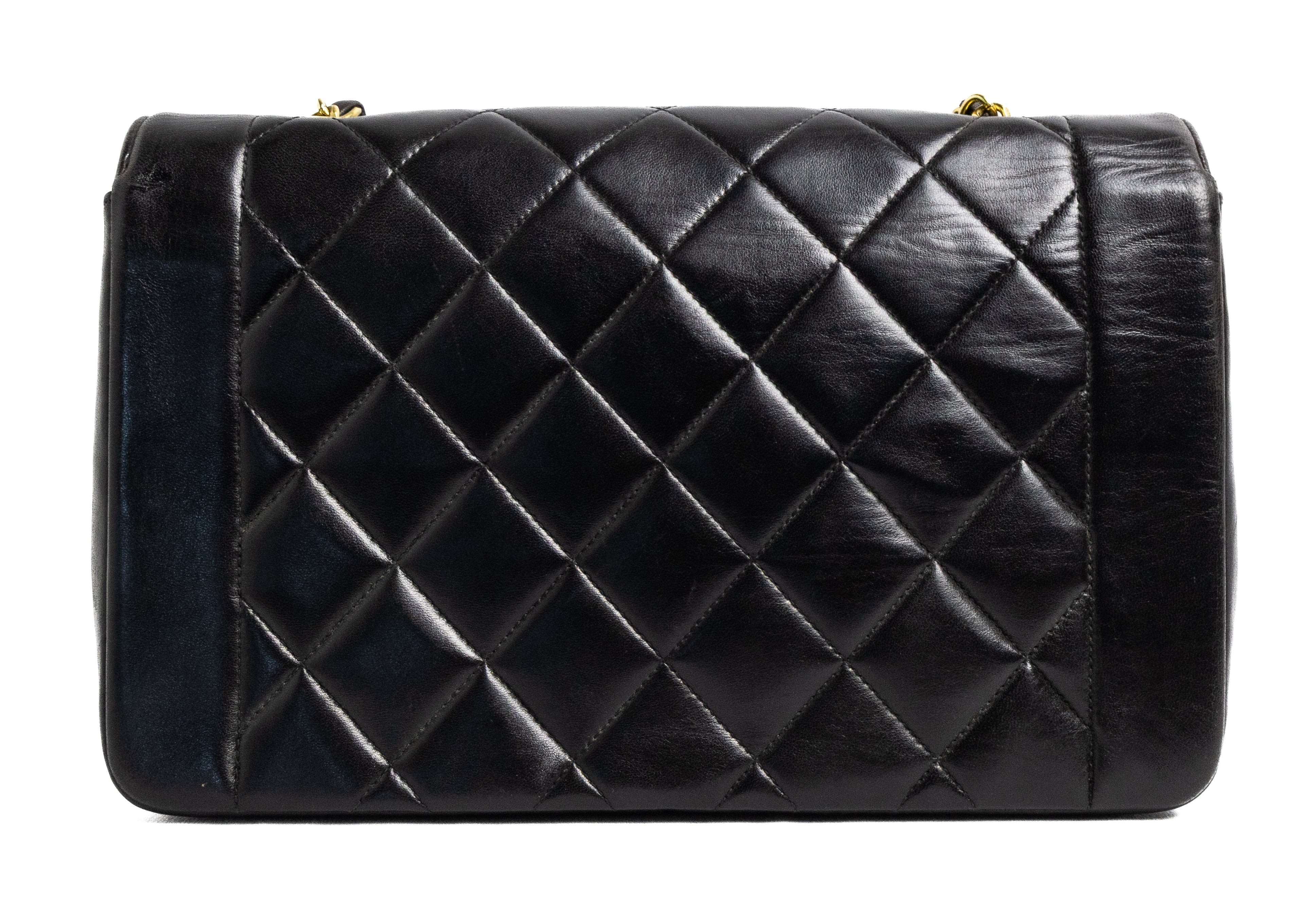 Chanel vintage medium diana bag authentic 24K gold black lambskin