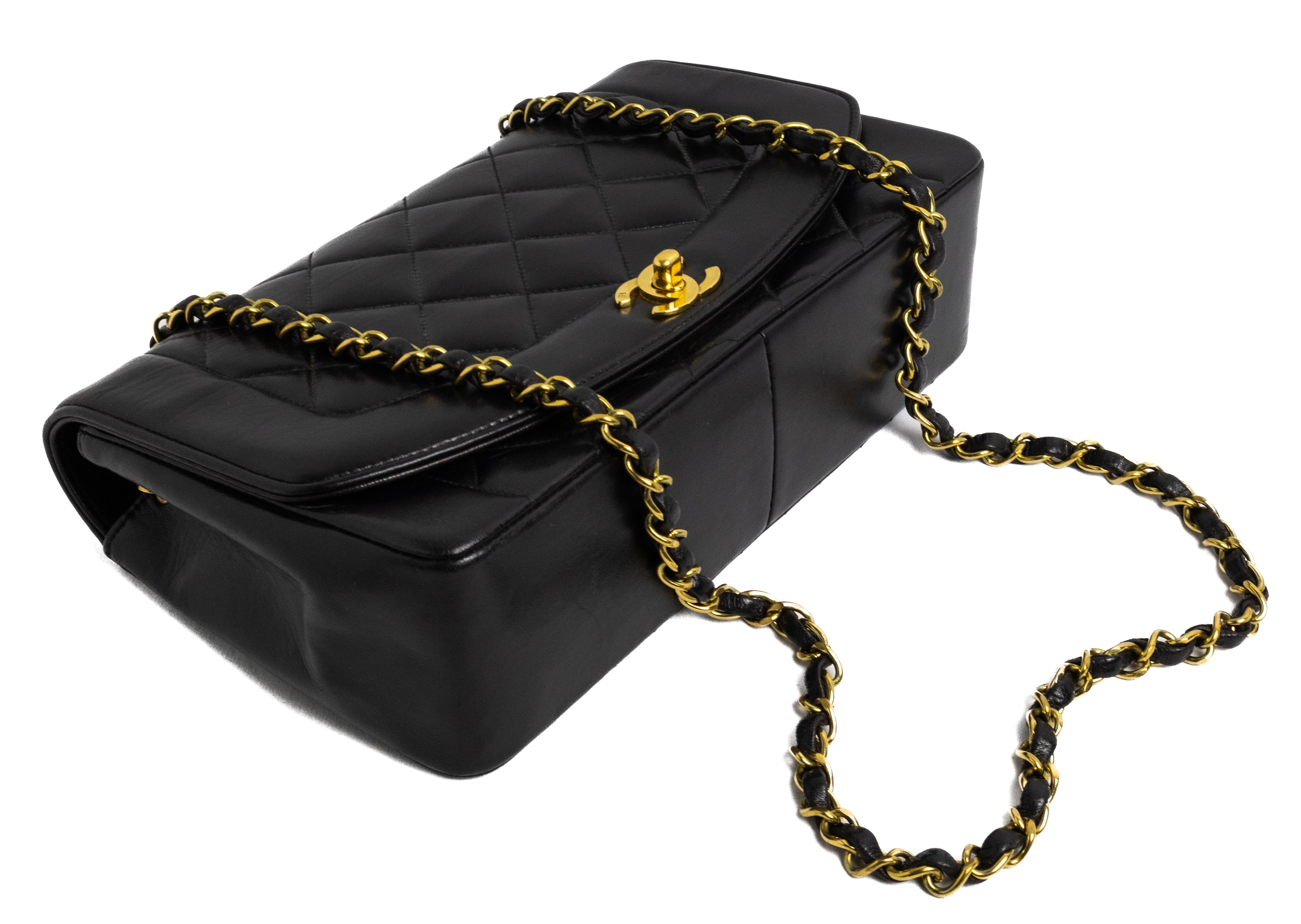 Chanel vintage medium diana bag authentic 24K gold black lambskin