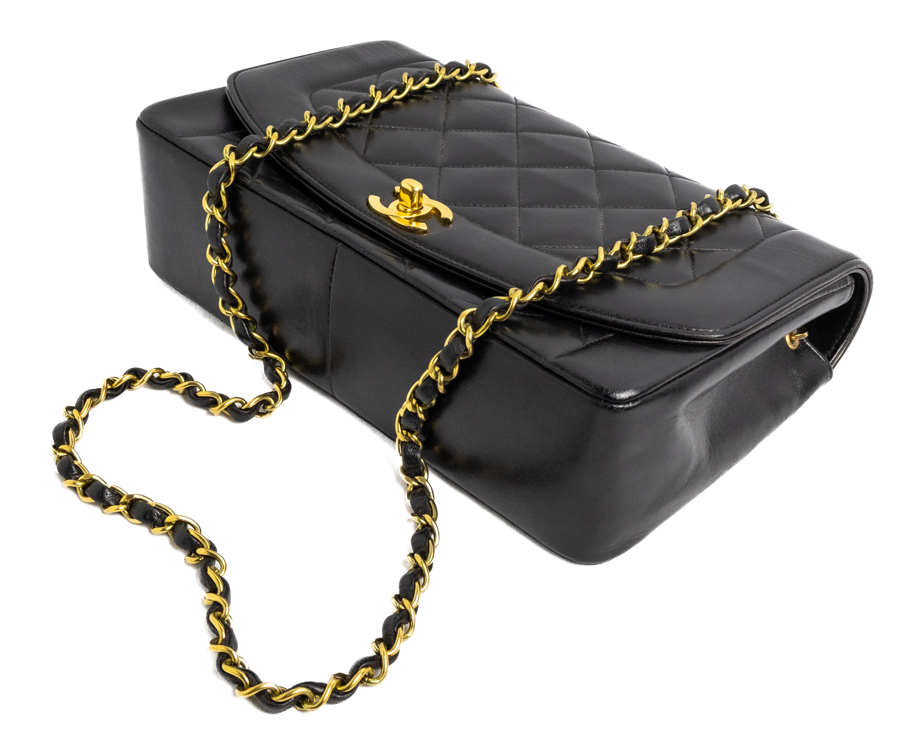 Chanel vintage medium diana bag authentic 24K gold black lambskin