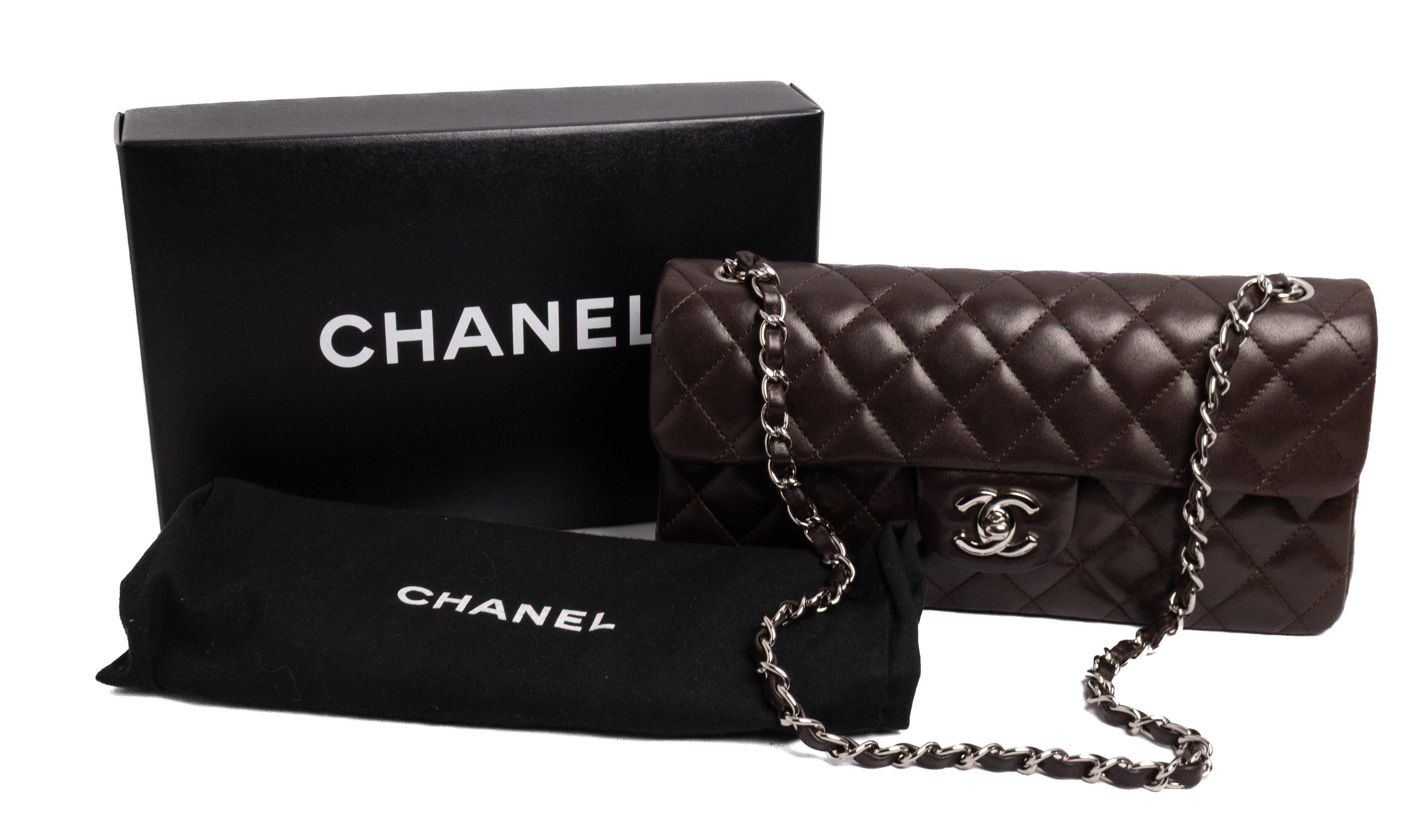 Chanel East West Classic Flap Dark Brown Chocolate with silver hardware