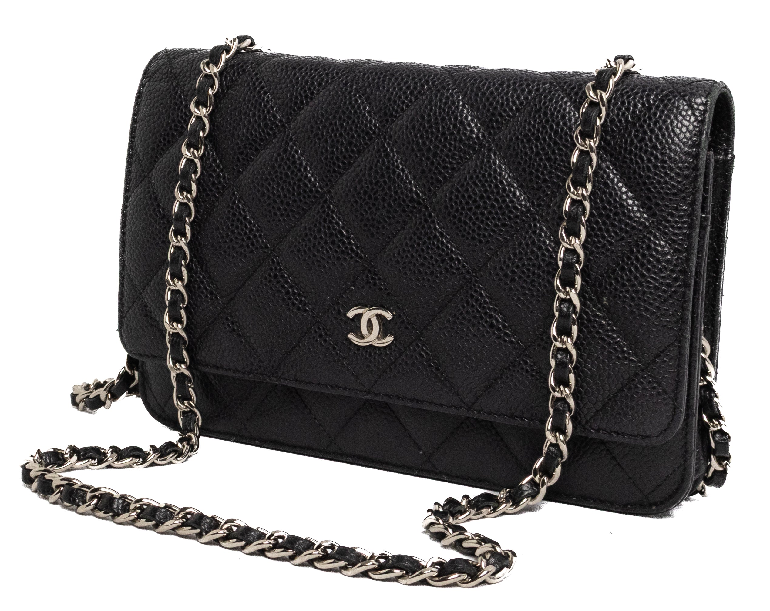 Chanel wallet on chain black caviar leather silver hardware