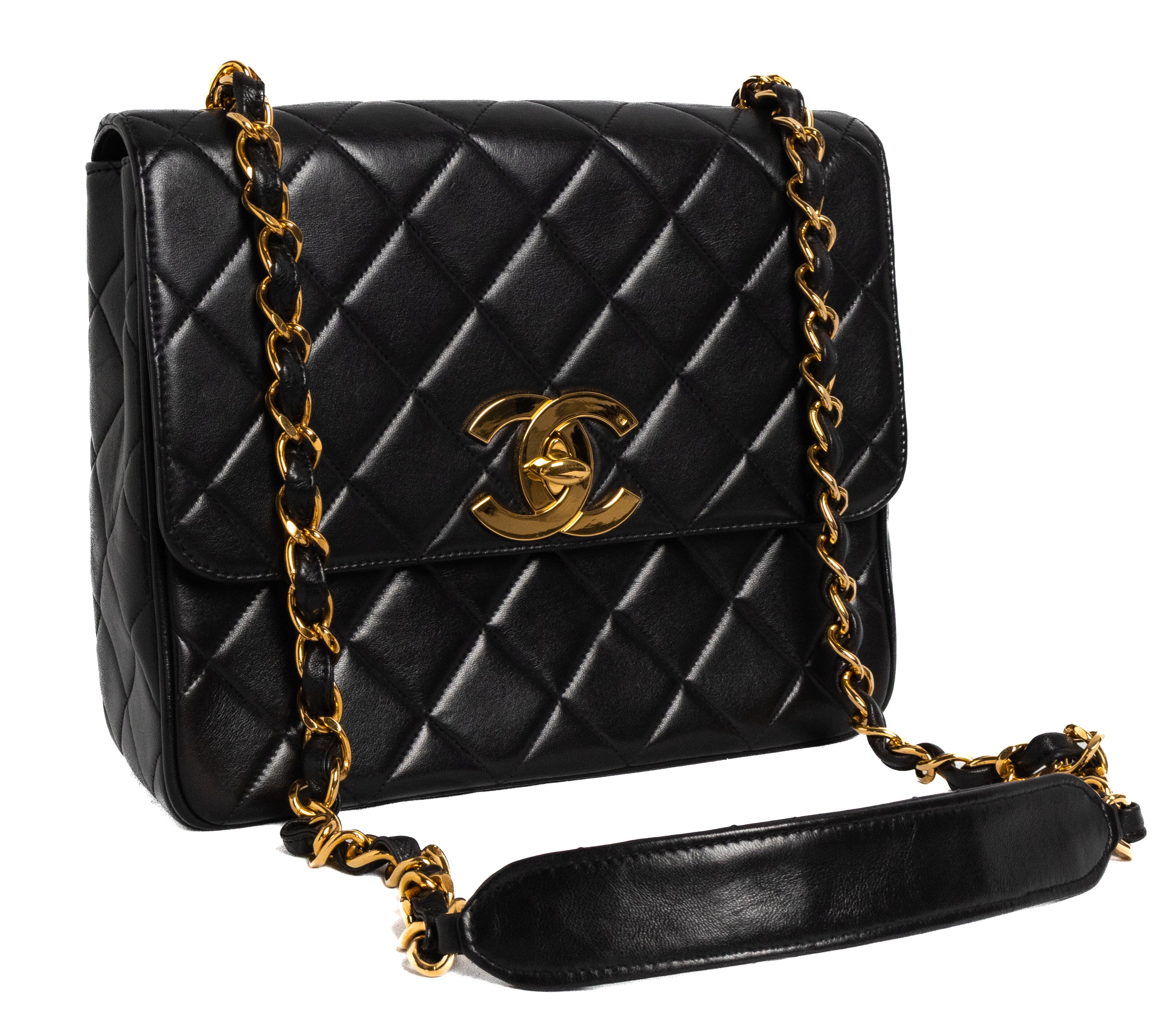 Vintage Chanel Jumbo Square black 24K gold hardware