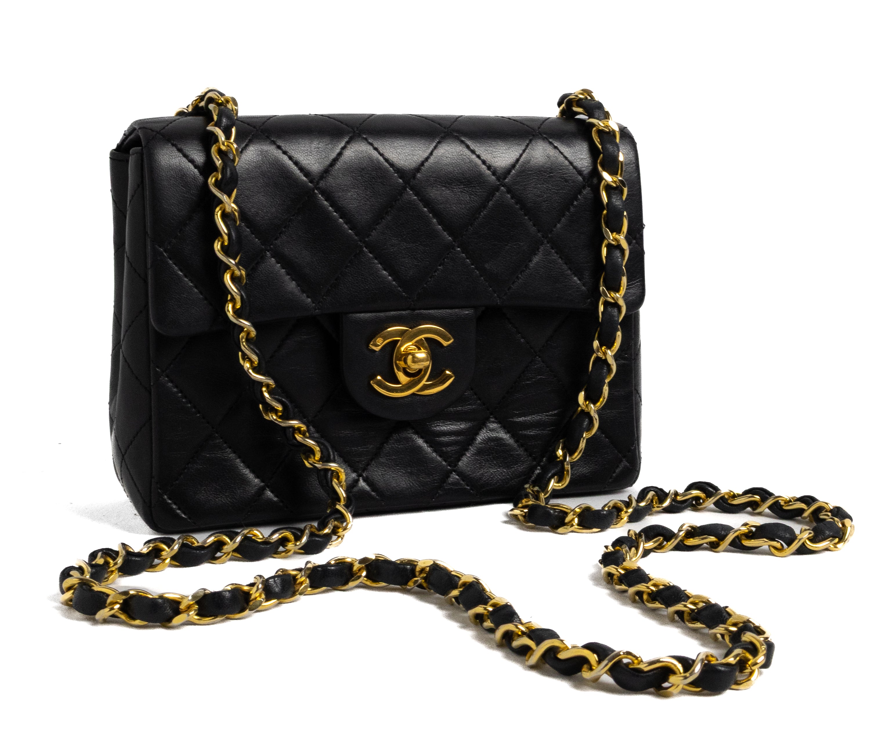 Chanel Mini Square Black lamsleer goud hardware
