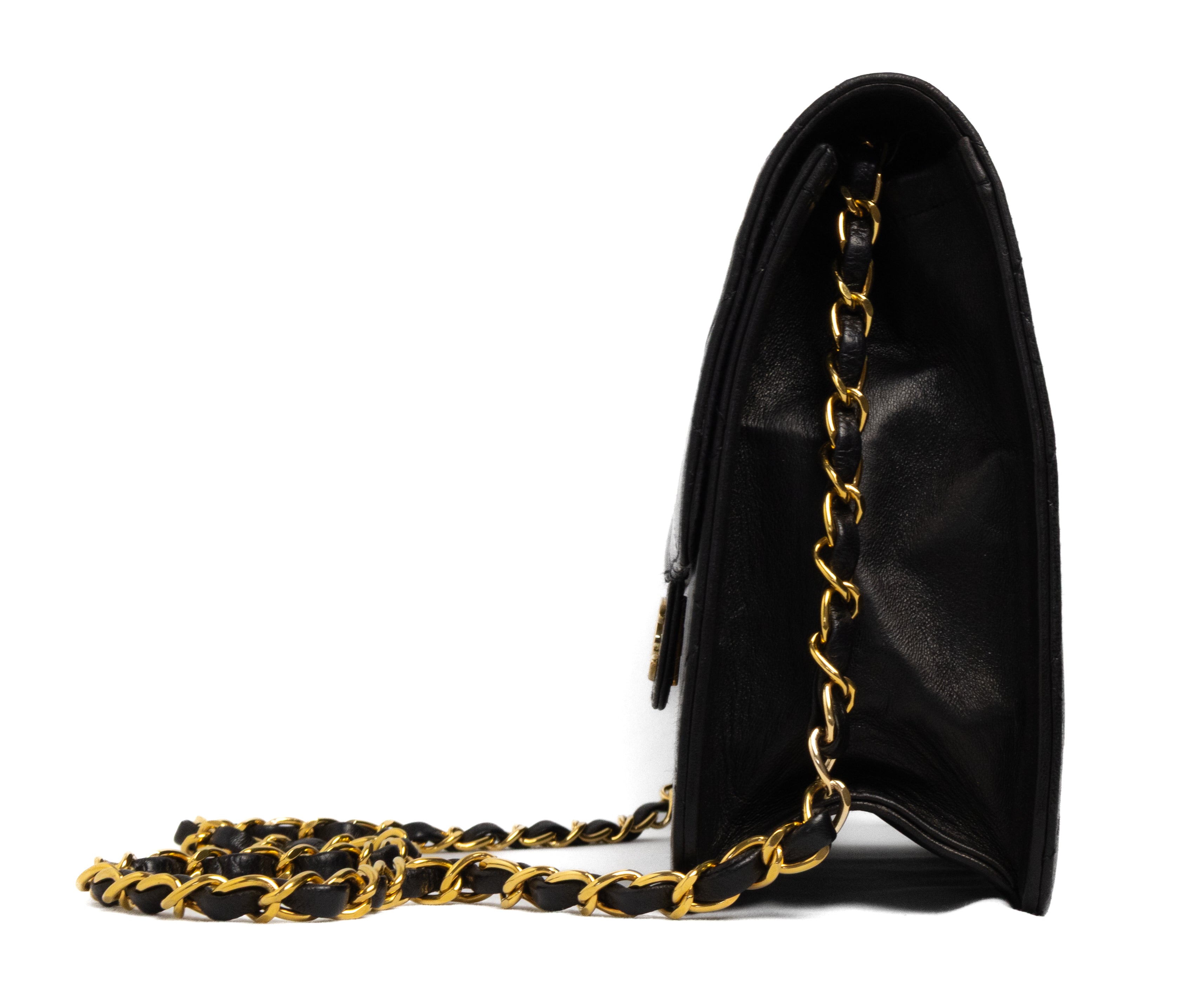 Chanel push lock single flap vintage authentic 24K gold hardware black lambskin