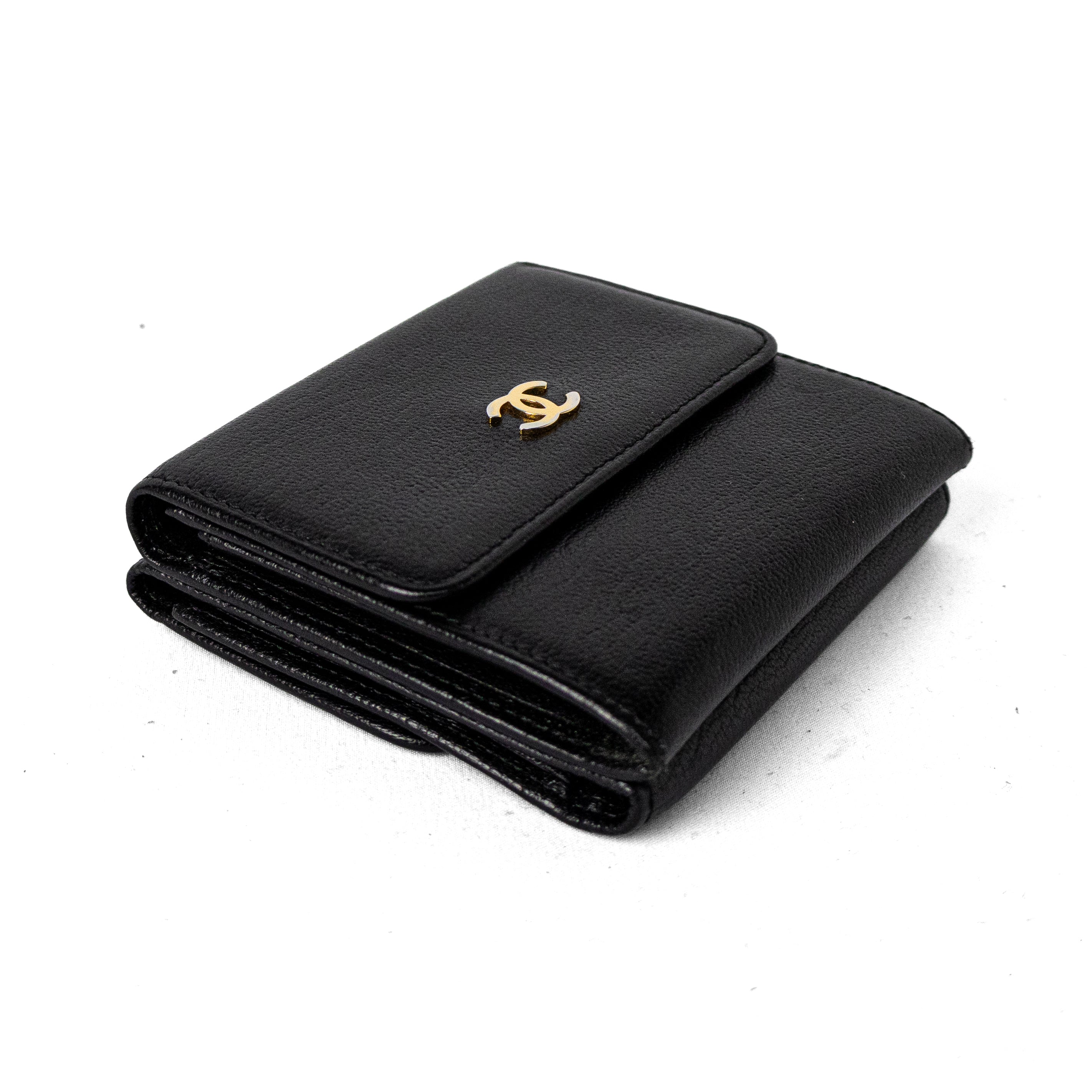 Chanel Classic Trifold Wallet Black Calfskin Gold CC logo