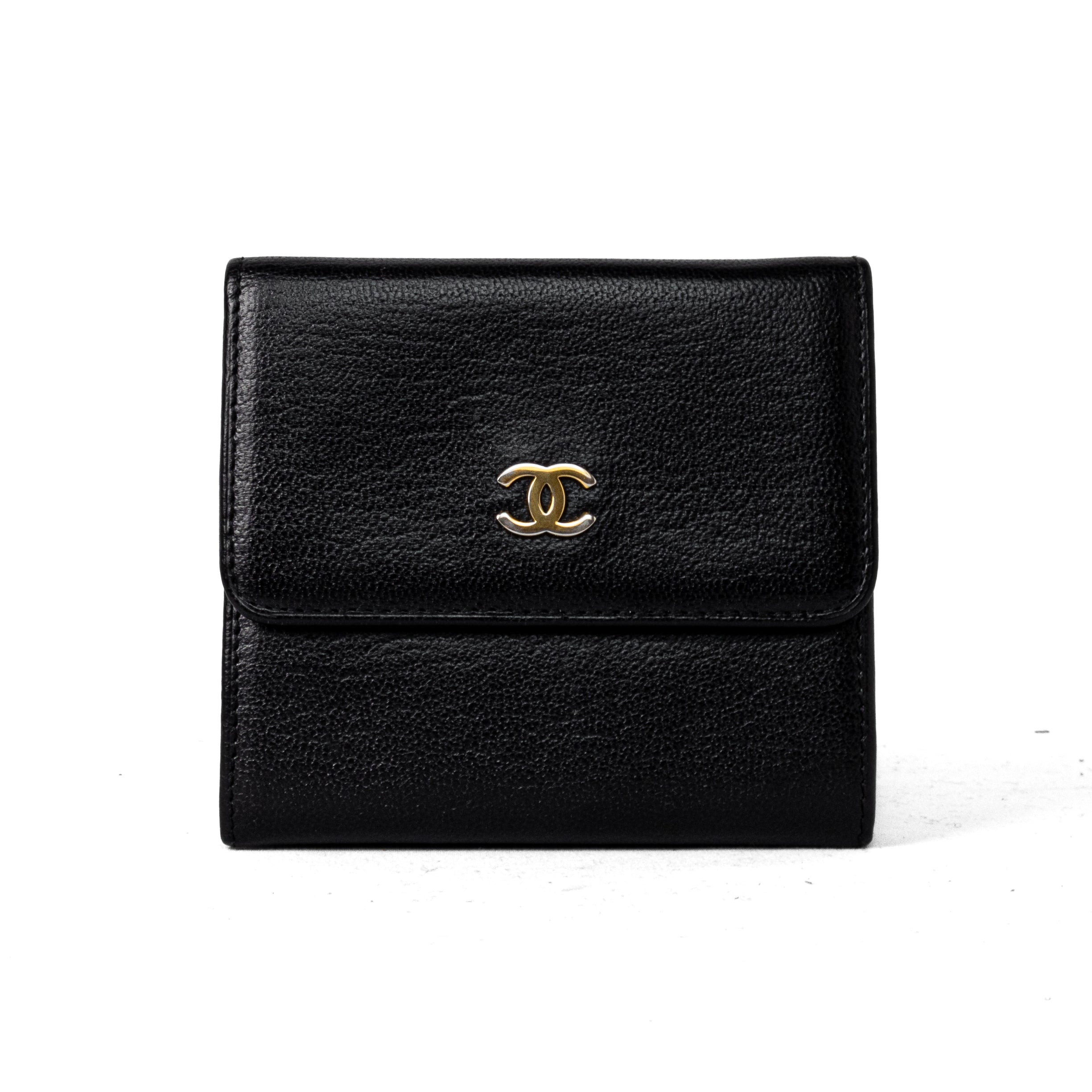 Chanel Classic Trifold Wallet Black Calfskin Gold CC logo