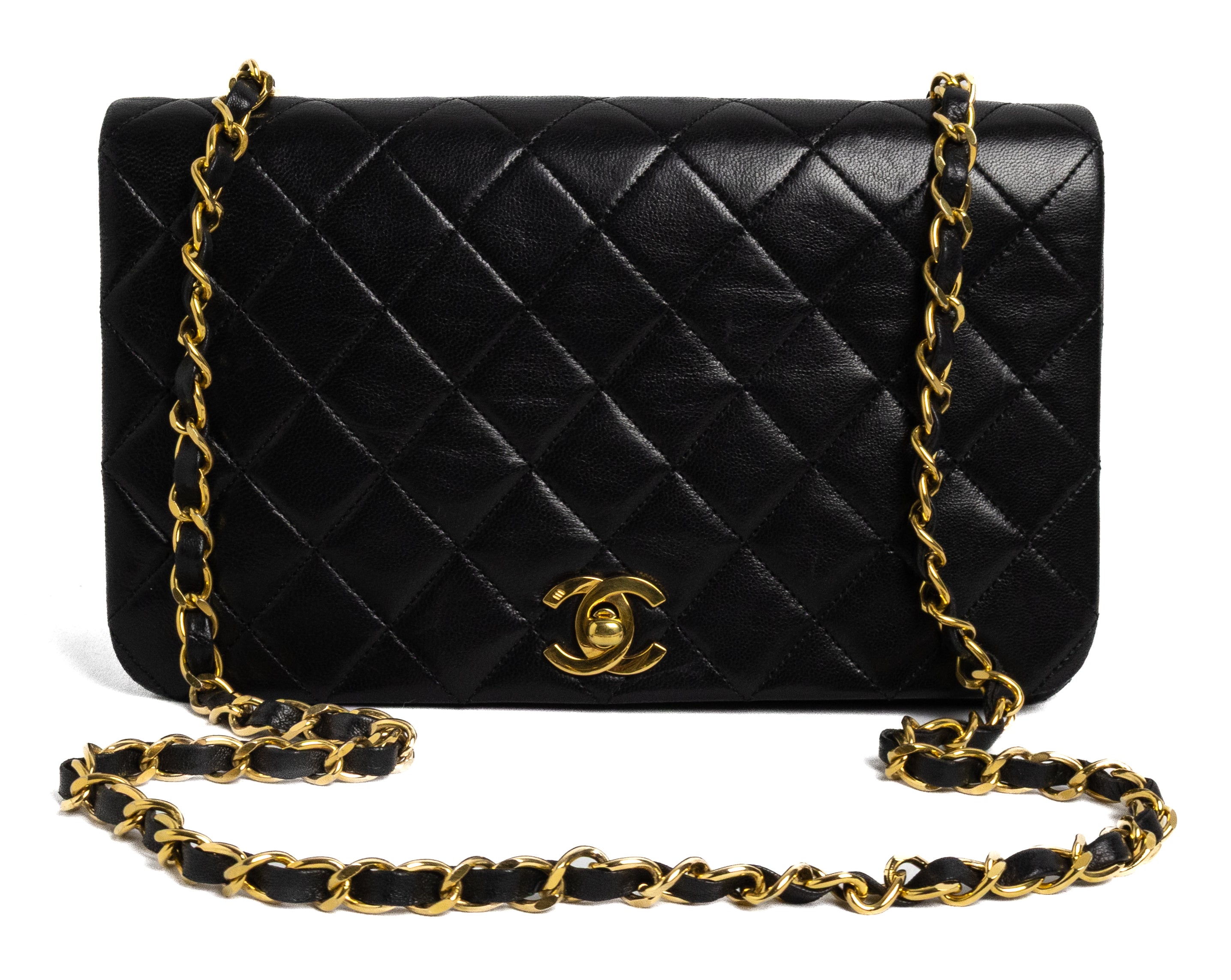 Chanel Full Flap turn lock zwart lamsleer goud hardware