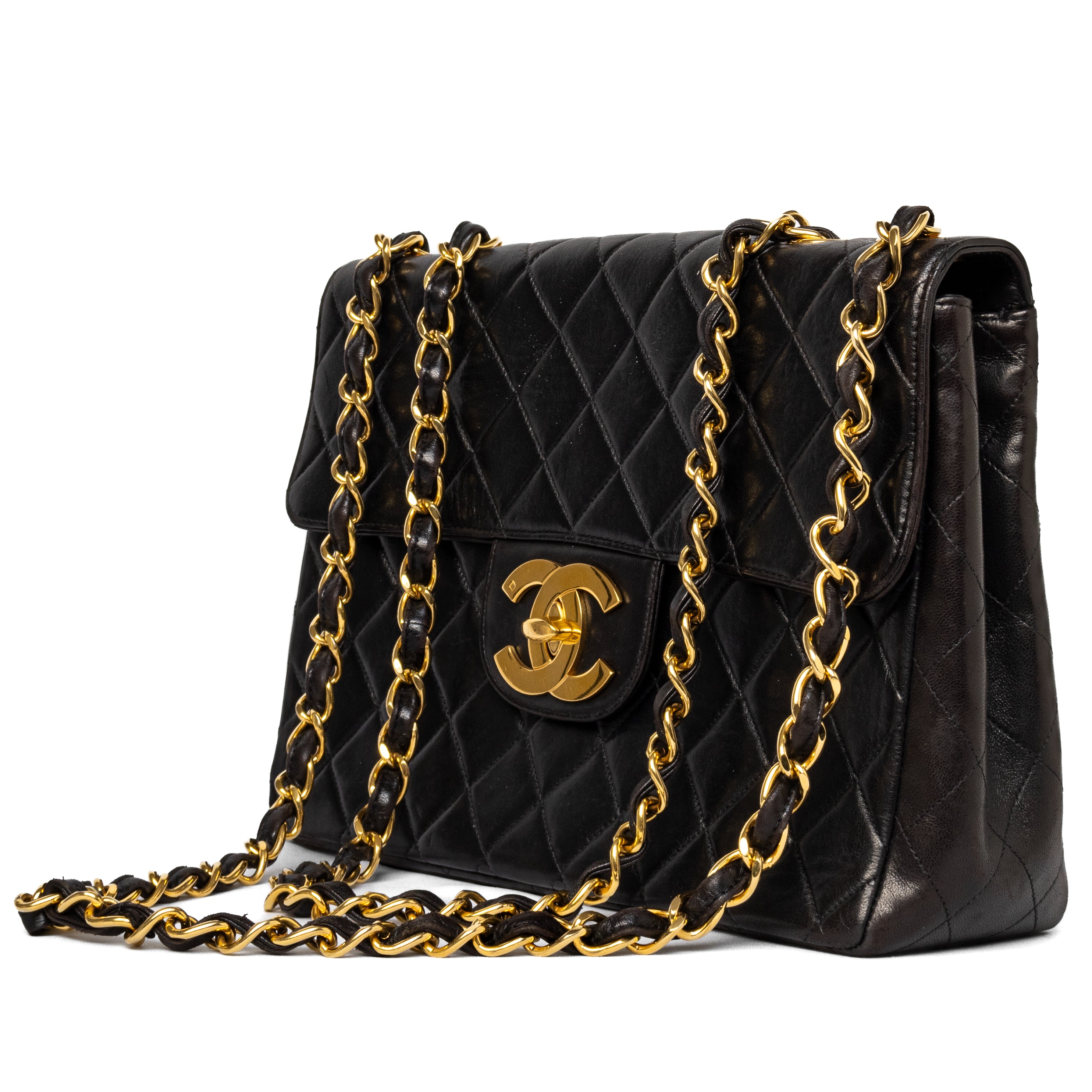 Chanel vintage Jumbo Bag black lambskin 24K gold hardware