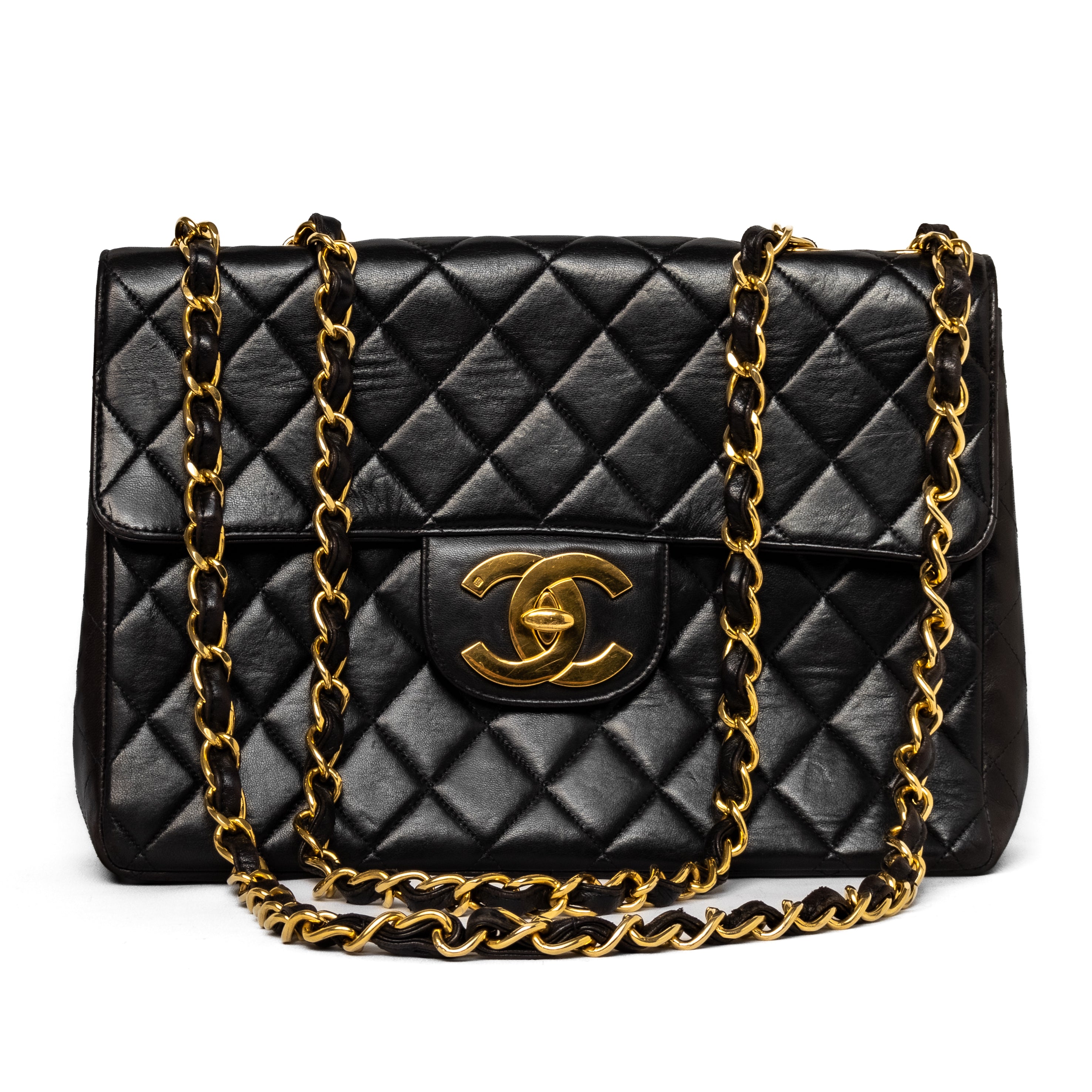 Chanel vintage Jumbo Bag black lambskin 24K gold hardware