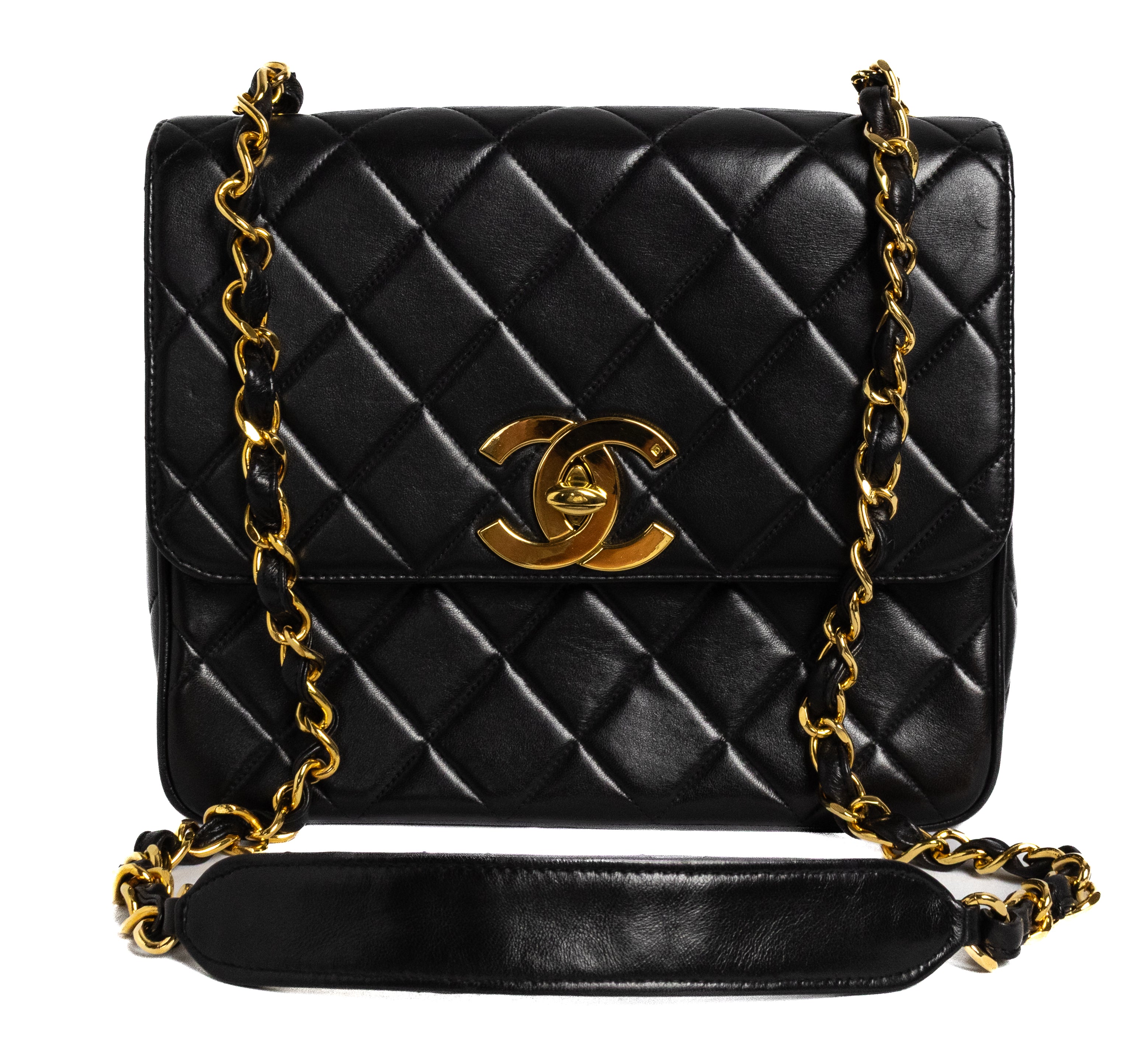 Vintage Chanel Jumbo Square black 24K gold hardware
