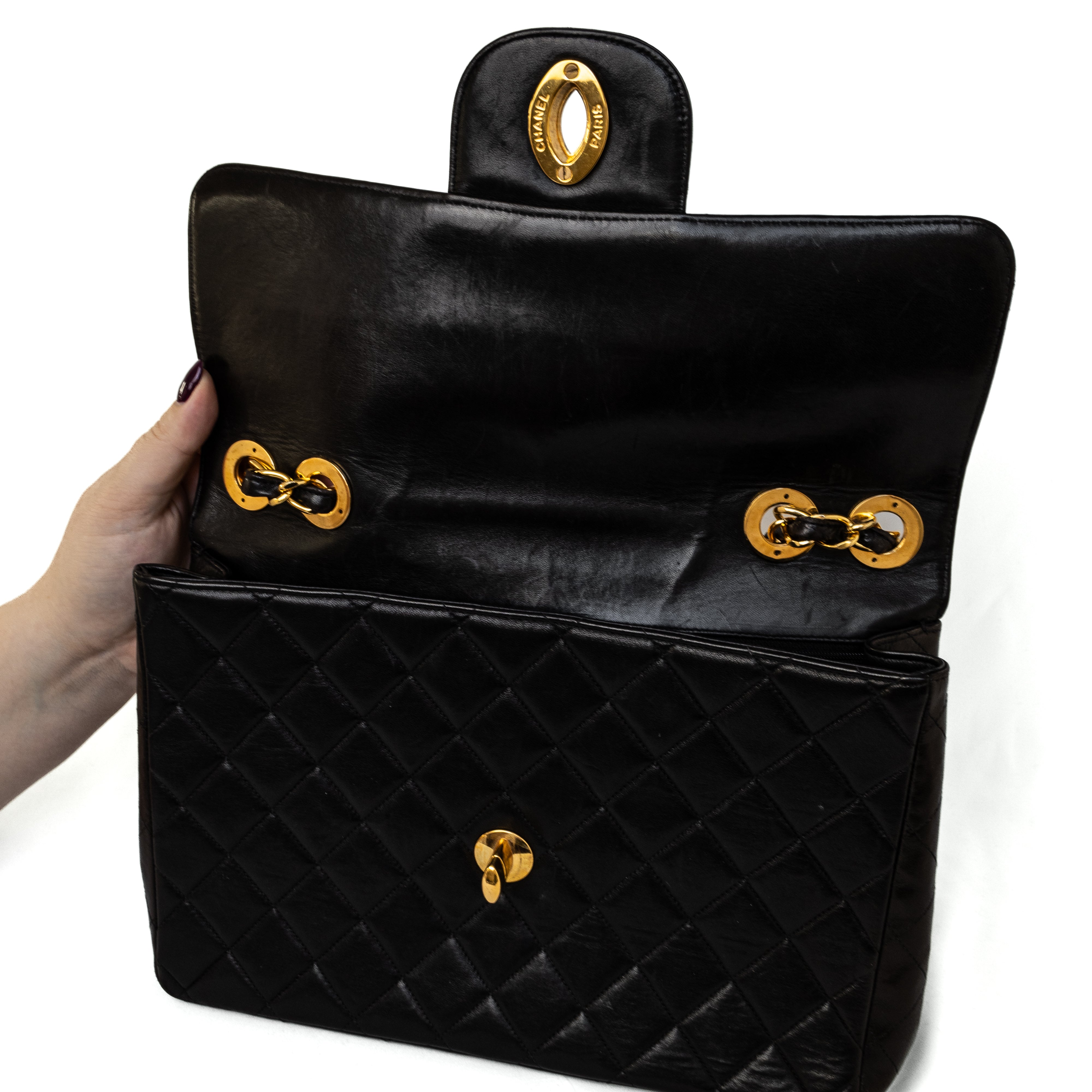 Chanel vintage Jumbo Bag black lambskin 24K gold hardware