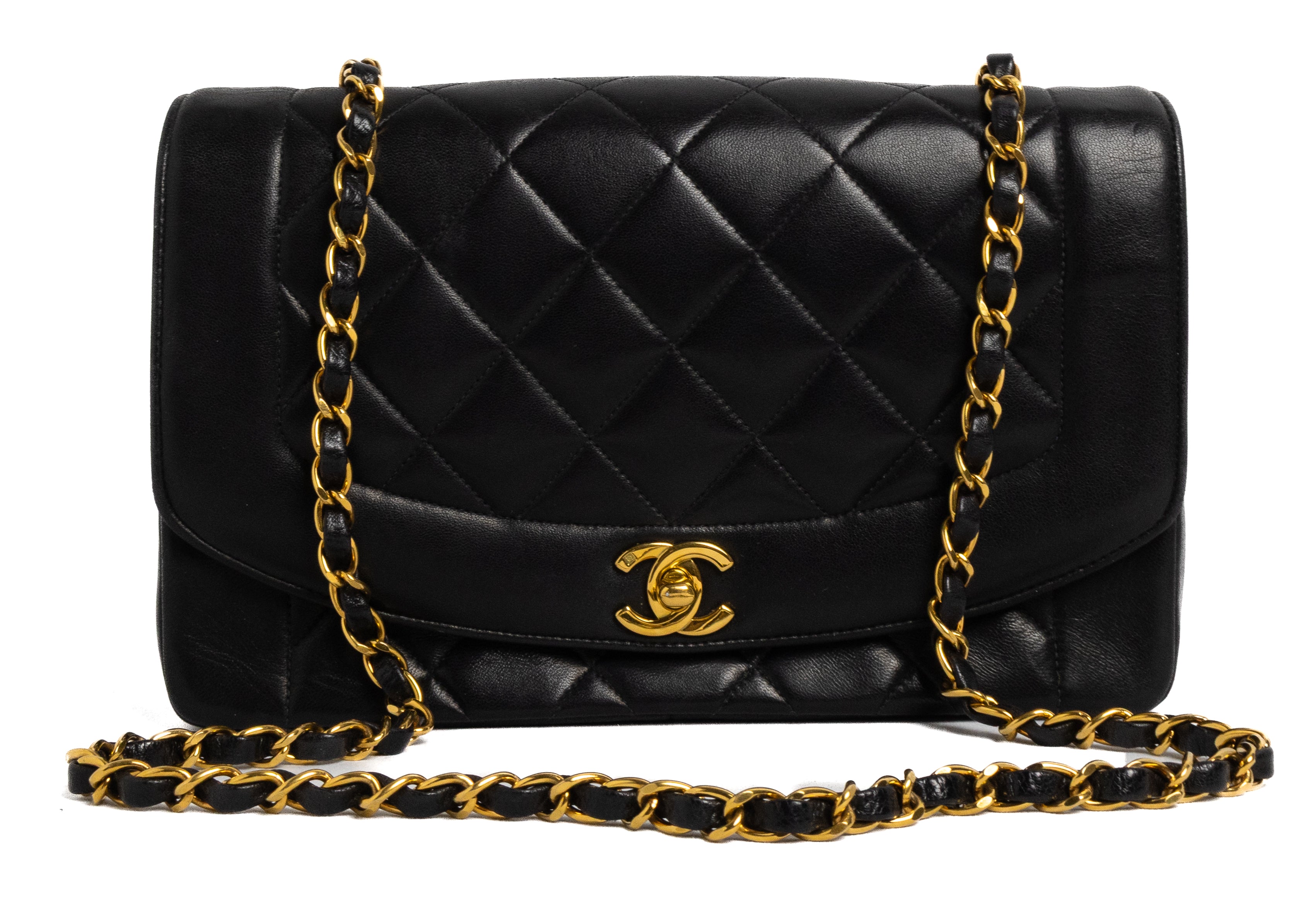 Chanel Medium Diana black lamskin 24K gold hardware