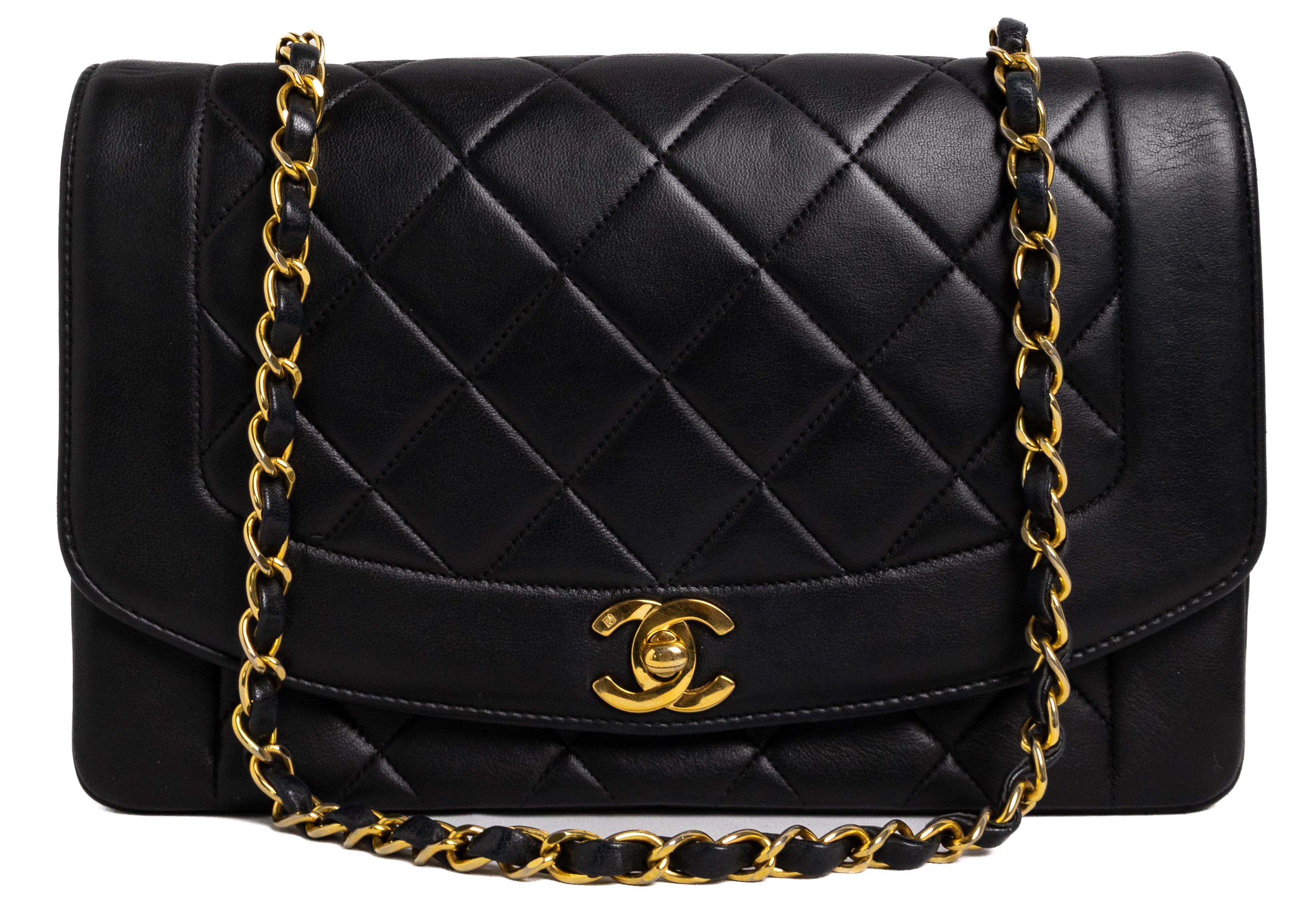 Chanel Medium Diana Zwart Lamsleer Goud Hardware