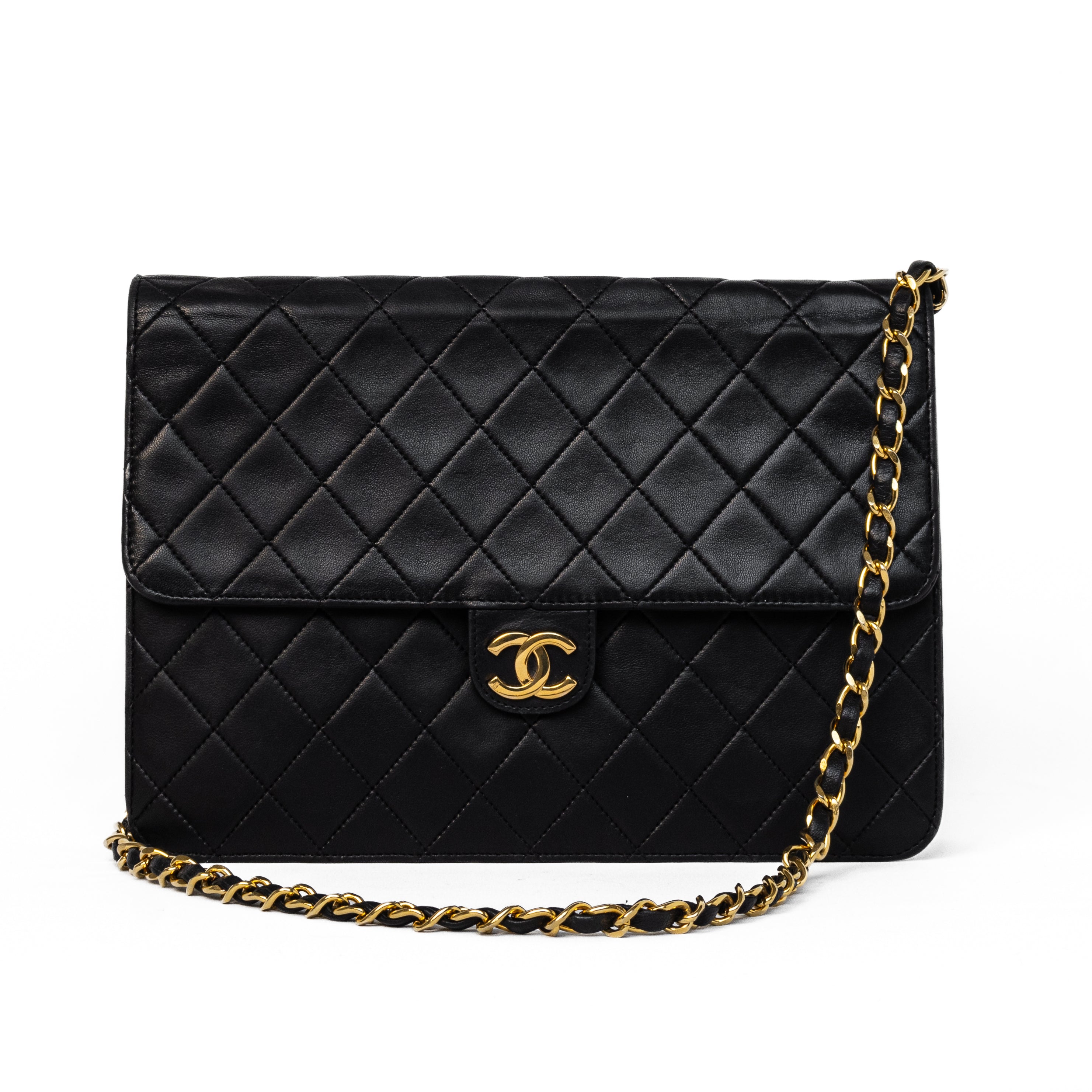 Chanel push lock black lambskin 24k gold hardware vintage