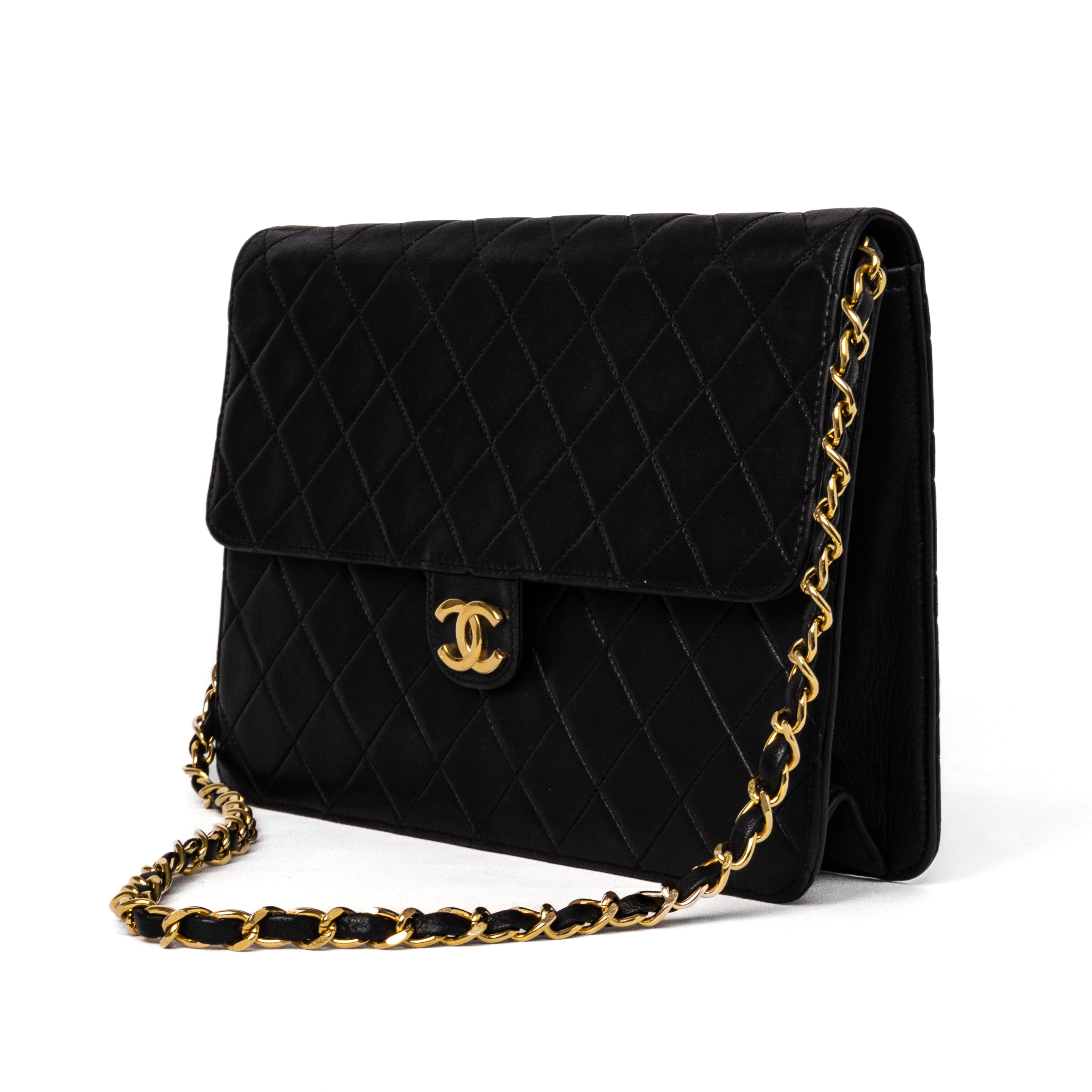 Chanel push lock black lambskin 24k gold hardware vintage