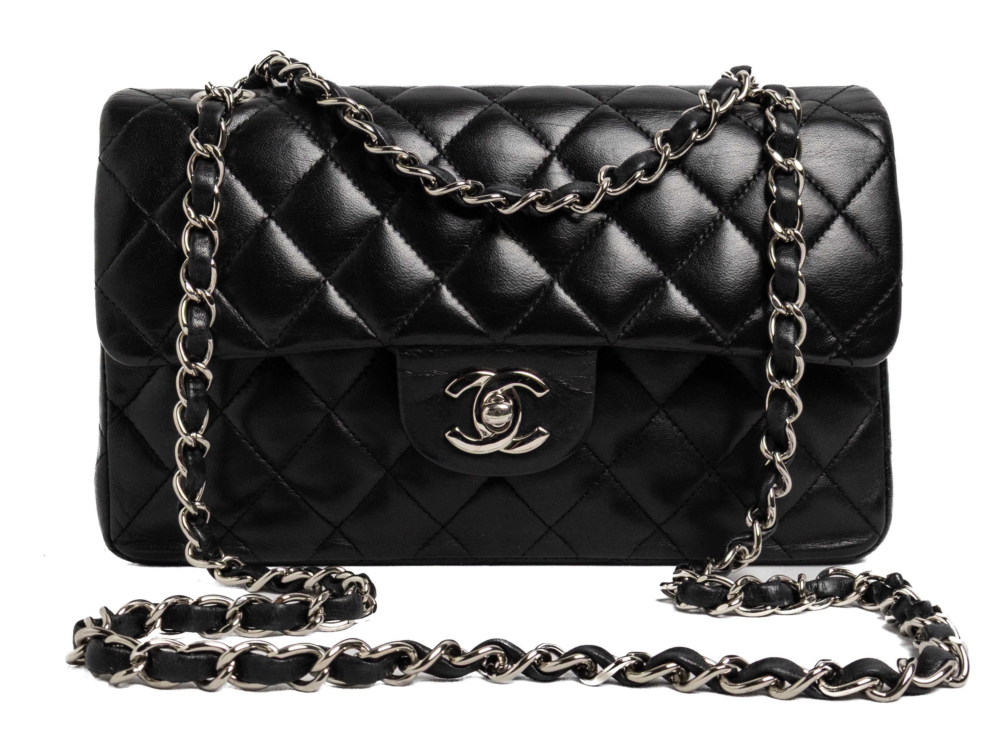 Chanel Small Classic Flap Black leather silver hardware lambskin