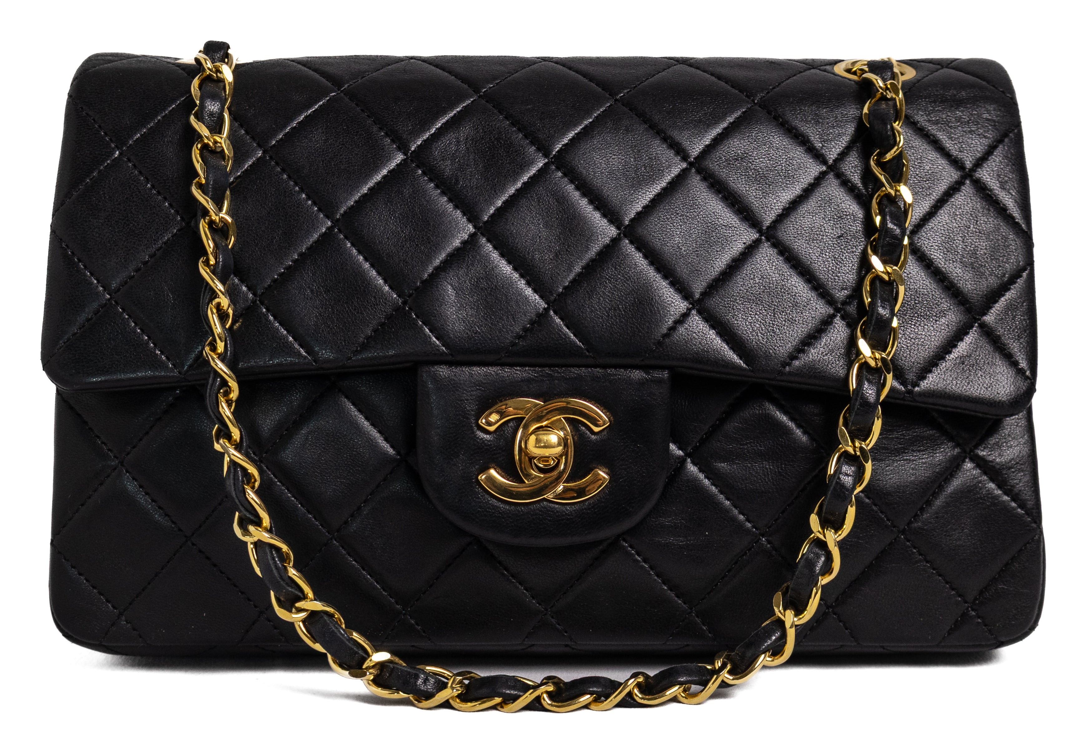 Chanel Small Classic Double Flap Zwart Lamsleer Goud Hardware