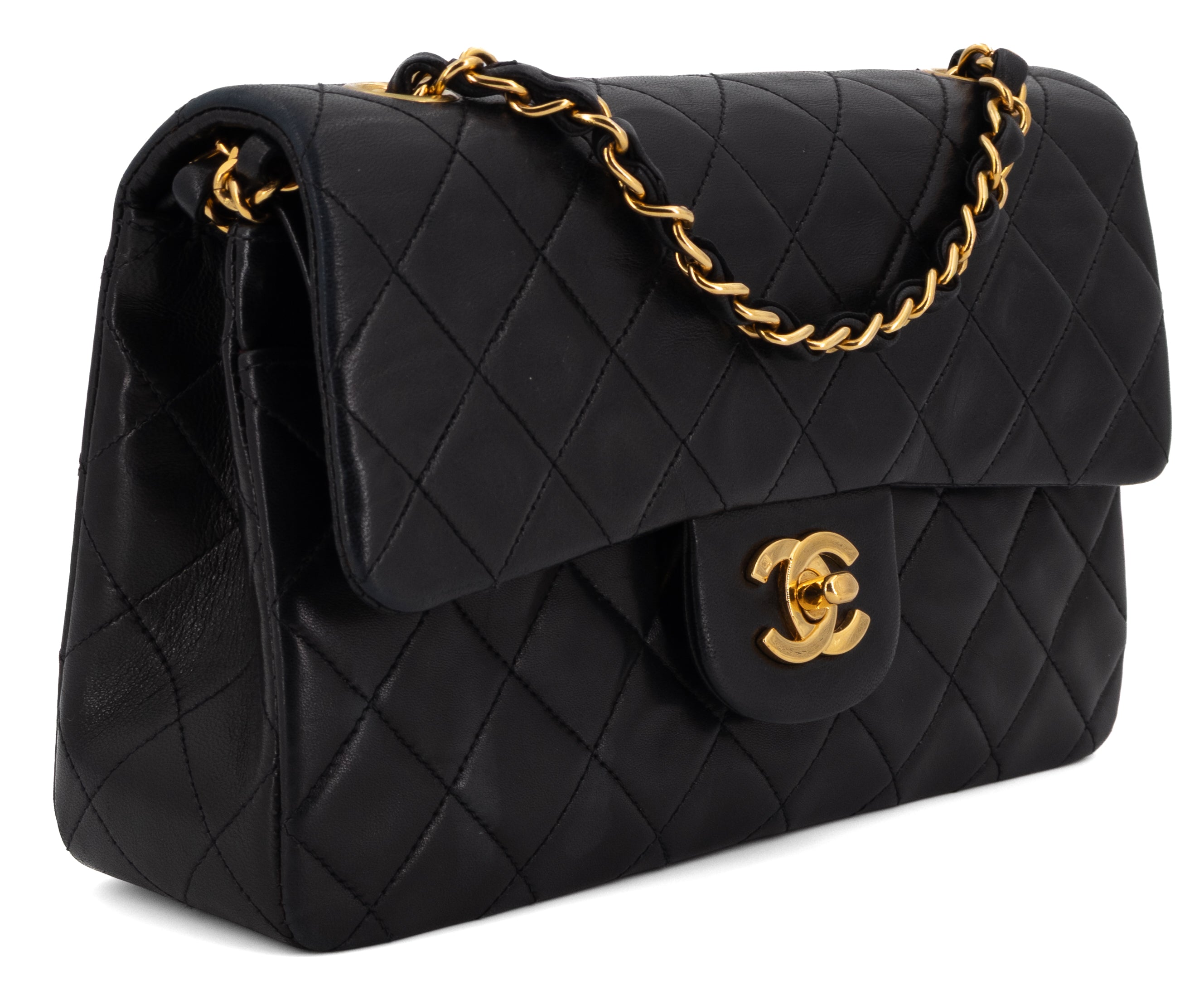 Chanel Small Classic Double Flap Zwart Lamsleer Goud Hardware