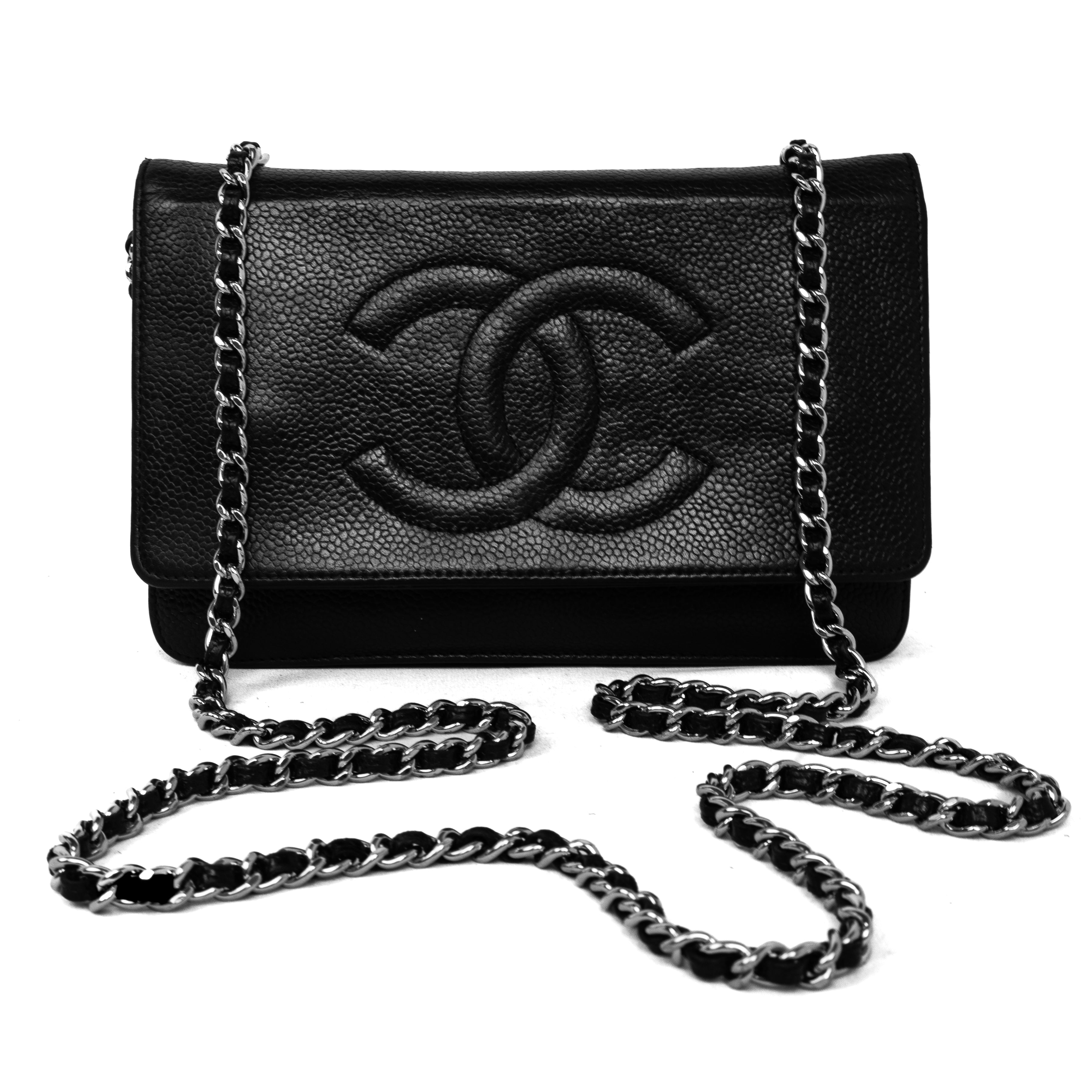 Chanel wallet on chain coco mark caviar leather silver hardware 2012