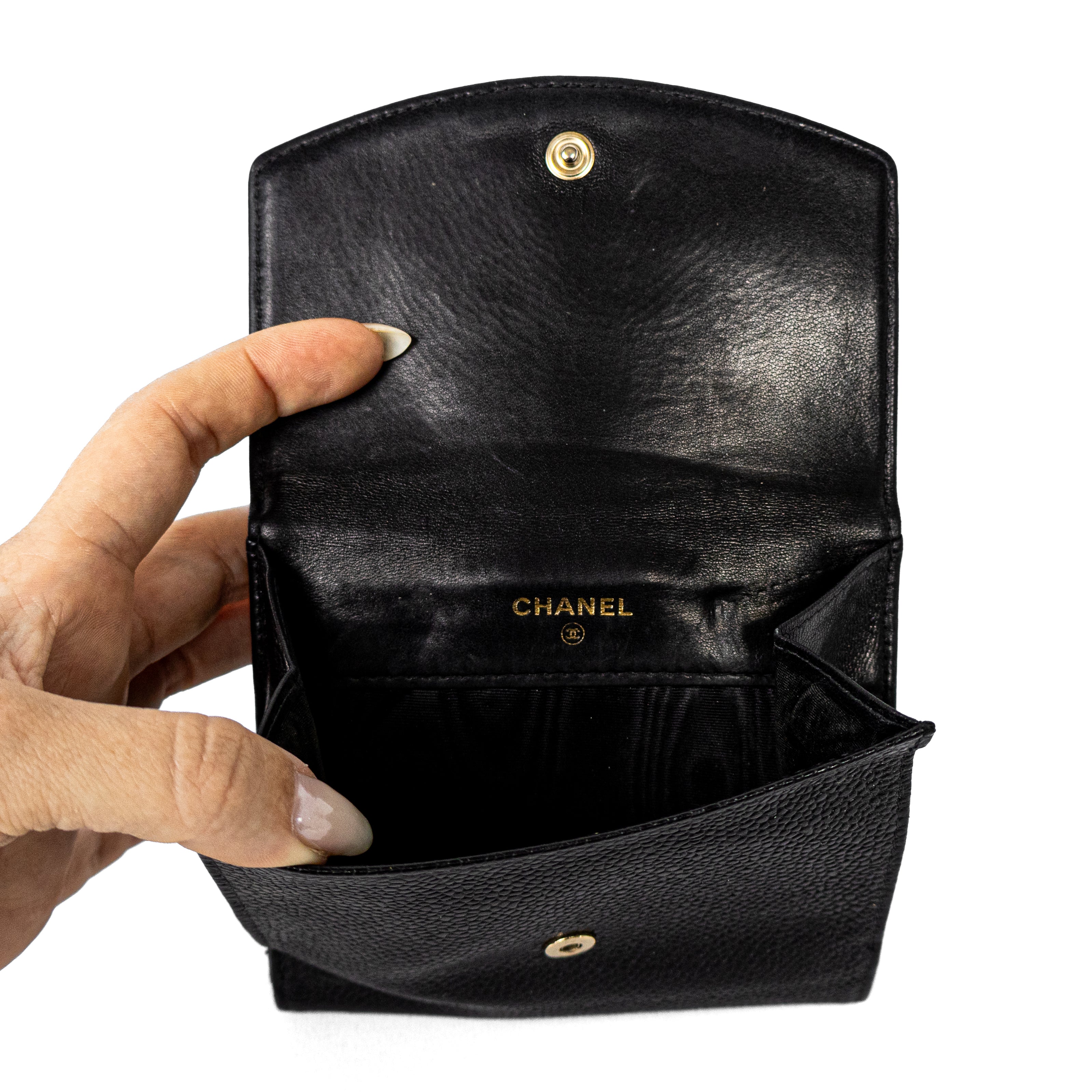 Chanel caviar calfskin trifold wallet black