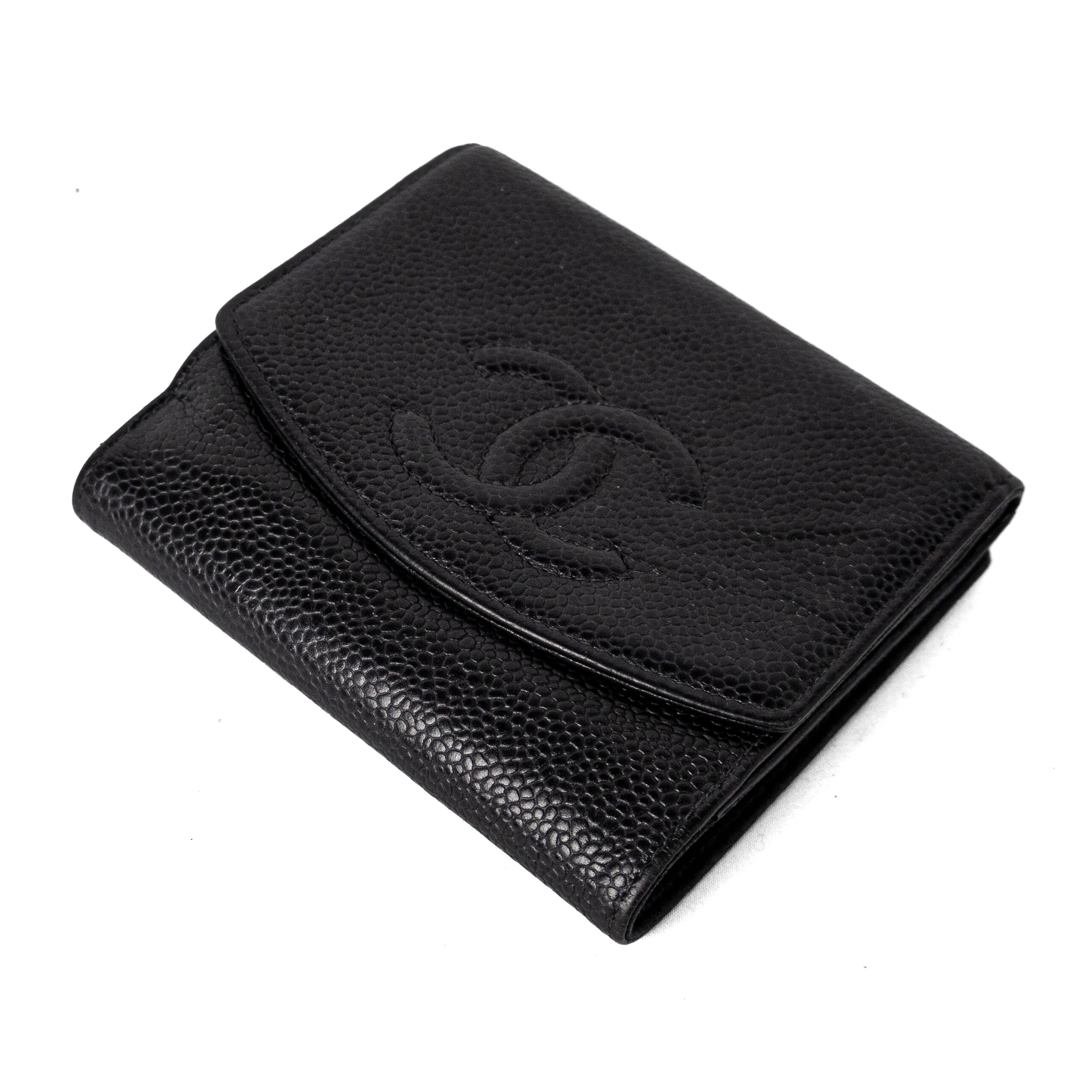 Chanel caviar calfskin trifold wallet black