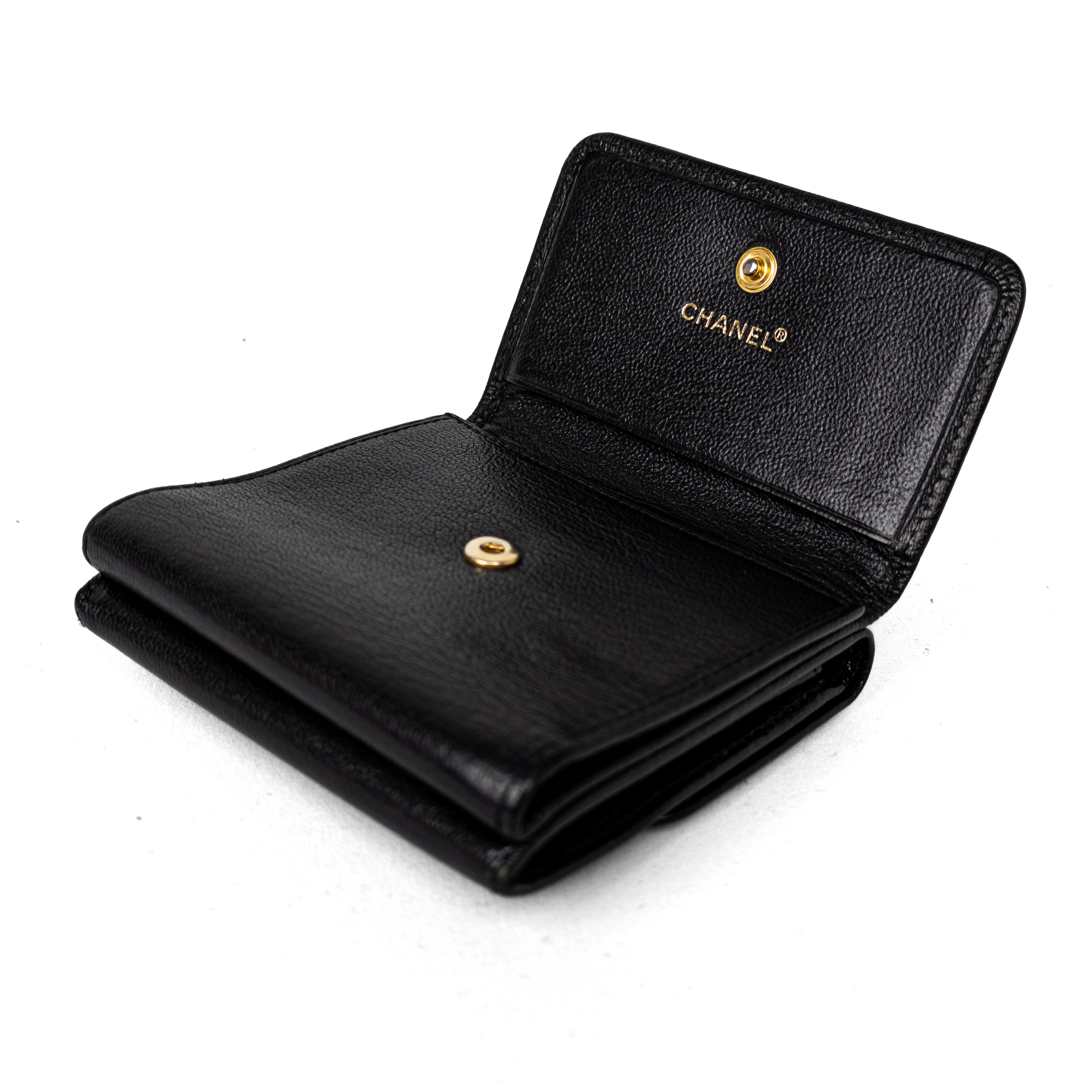 Chanel Classic Trifold Wallet Black Calfskin Gold CC logo