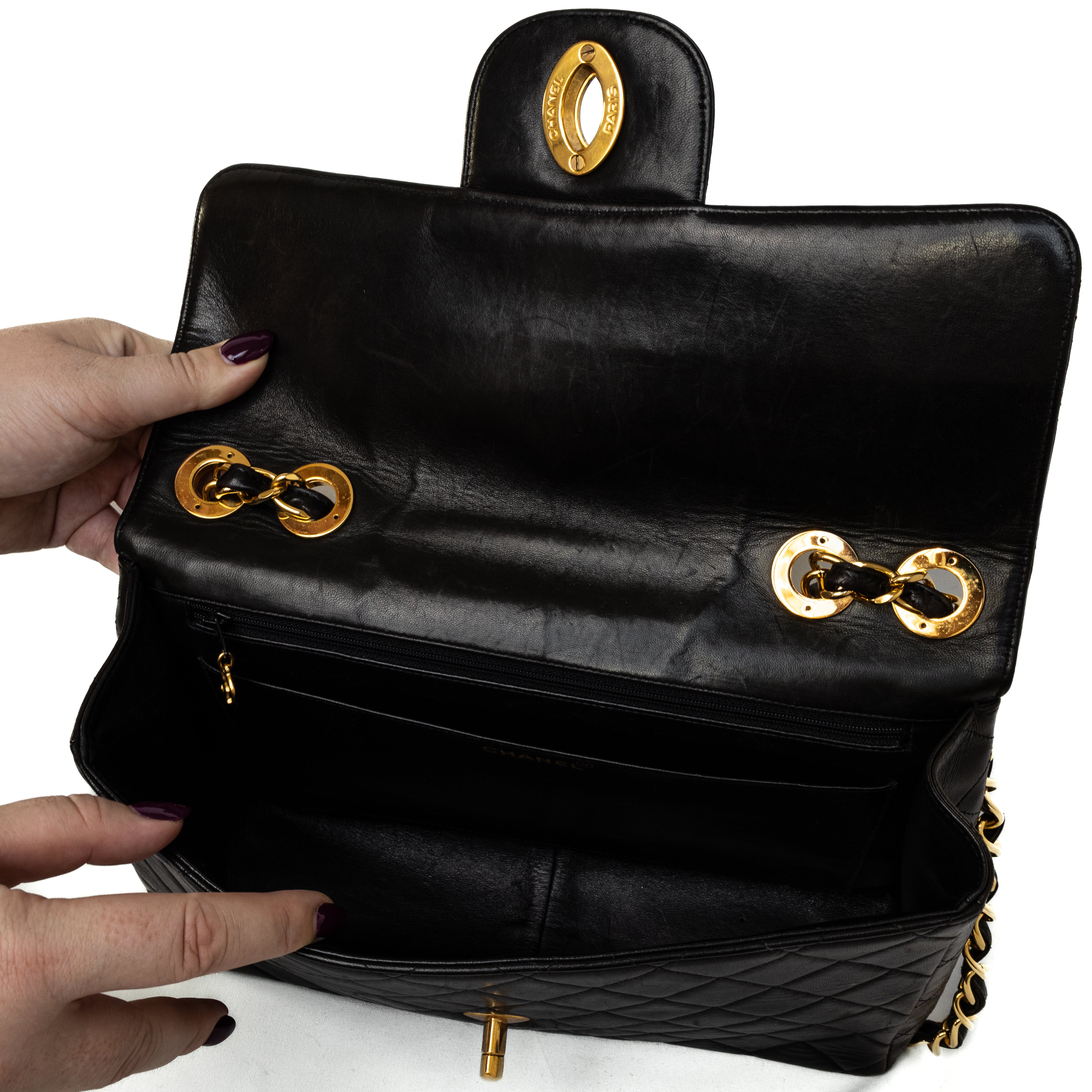 Chanel vintage Jumbo Bag black lambskin 24K gold hardware