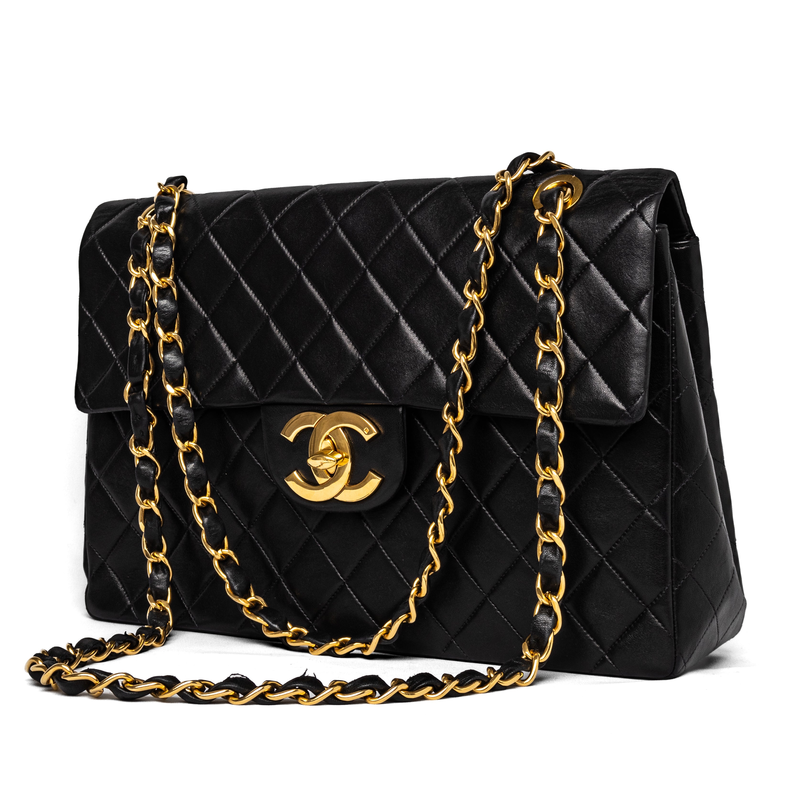 Chanel maxi jumbo single flap black 24k hardware goud vintage