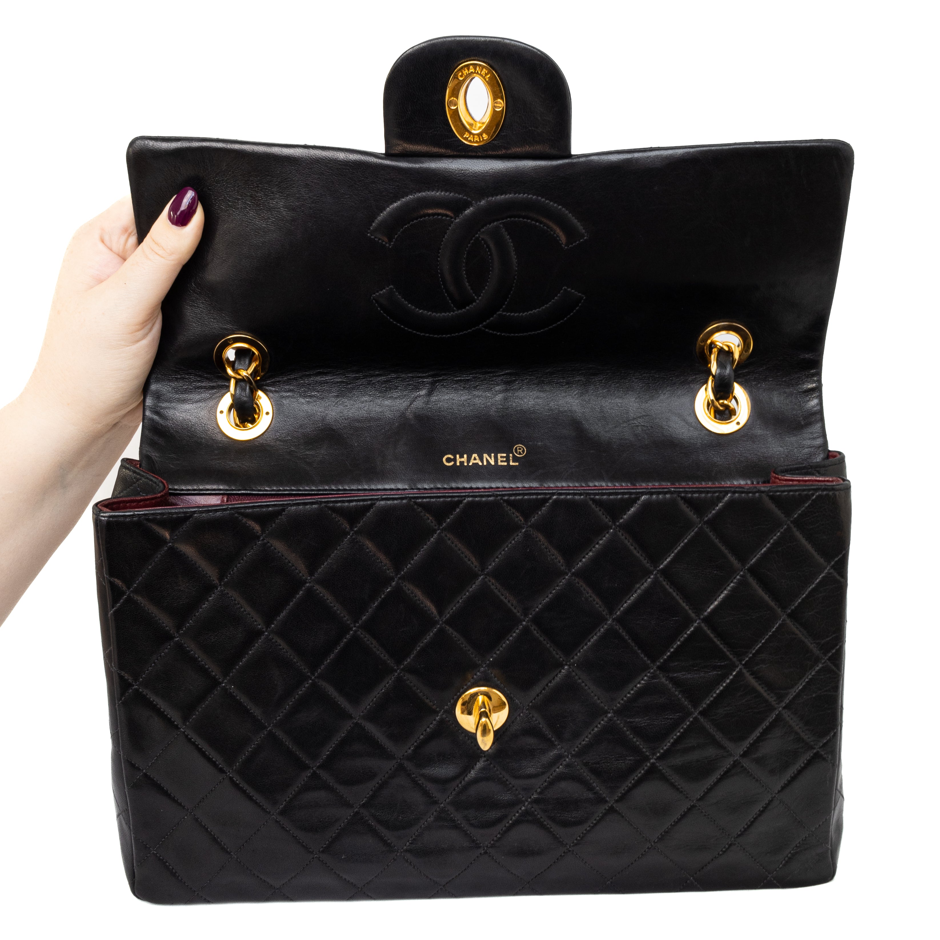 Chanel maxi jumbo single flap black vintage 24k goud hardware