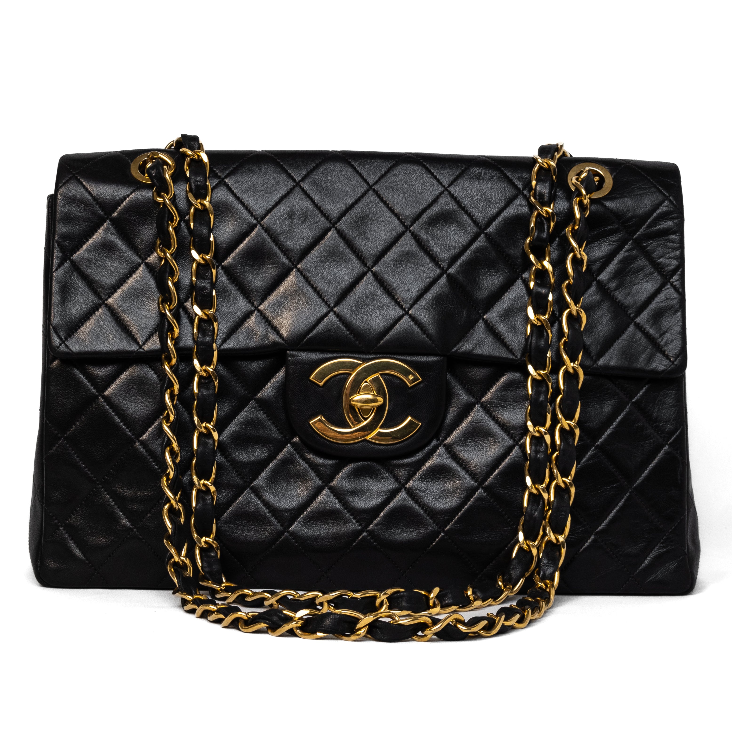 Chanel maxi jumbo single flap black vintage 24k goud hardware