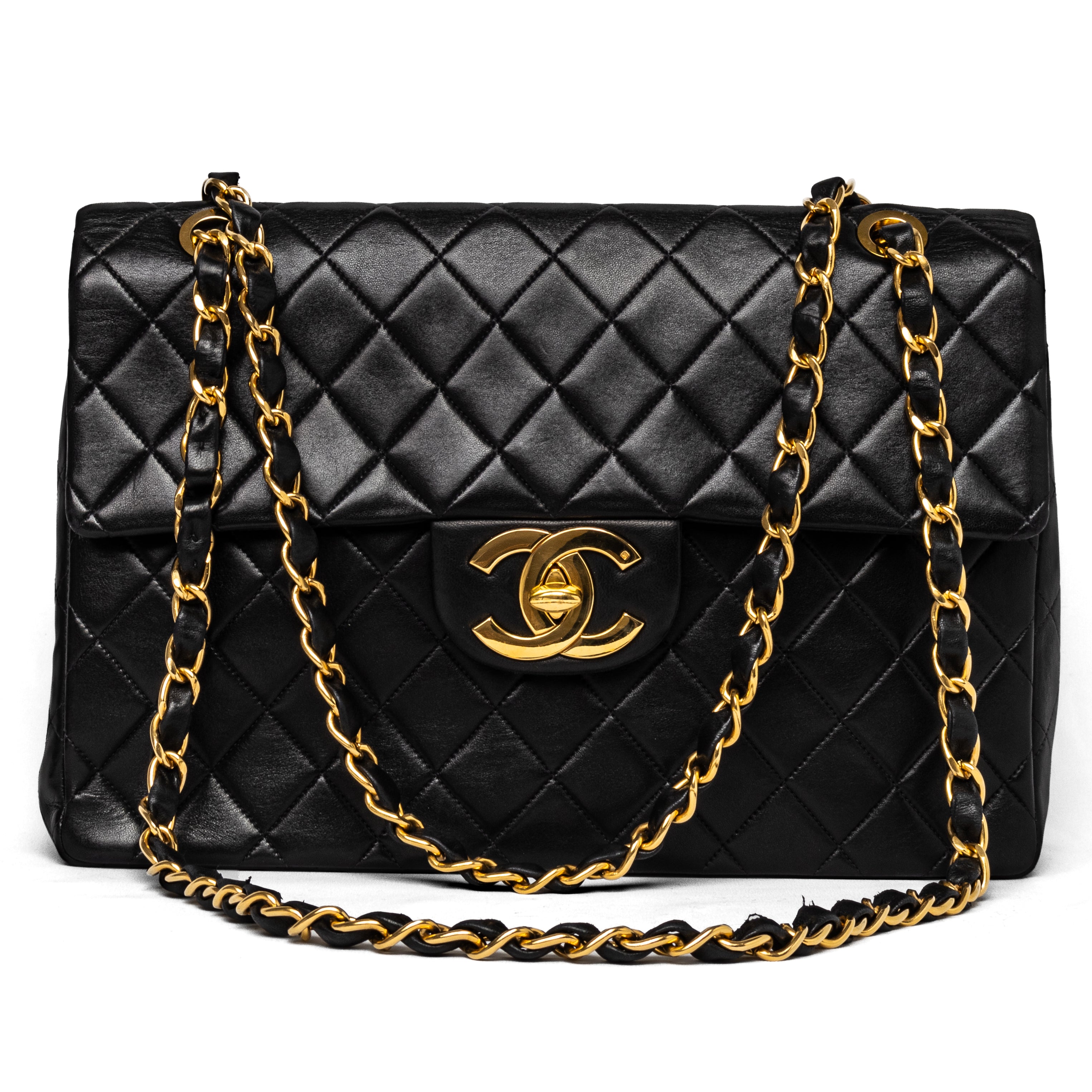 Chanel maxi jumbo single flap black 24k hardware goud vintage