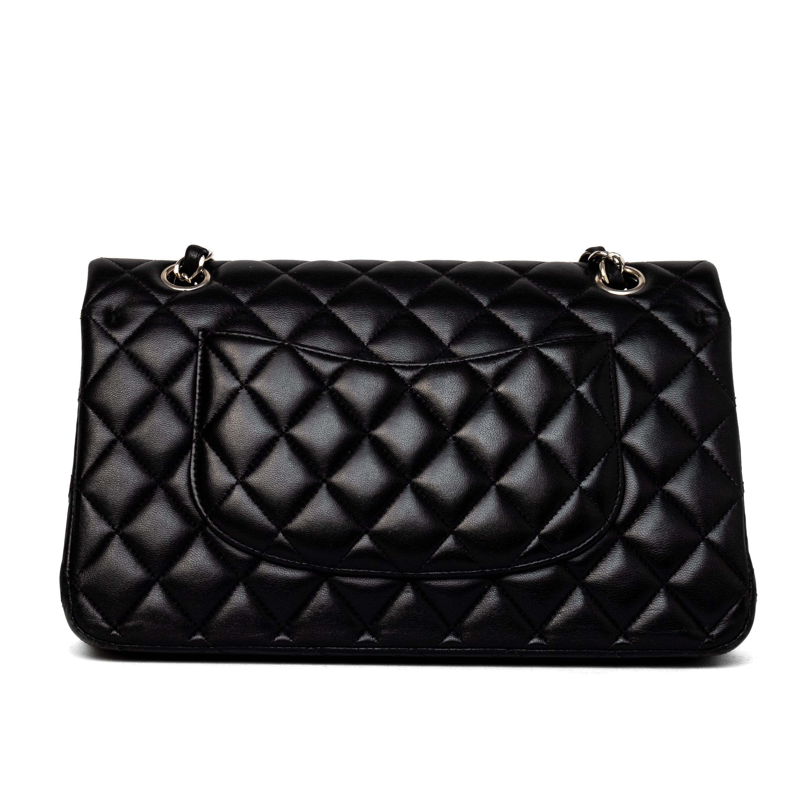 Chanel medium classic double flap black lambskin silver hardware