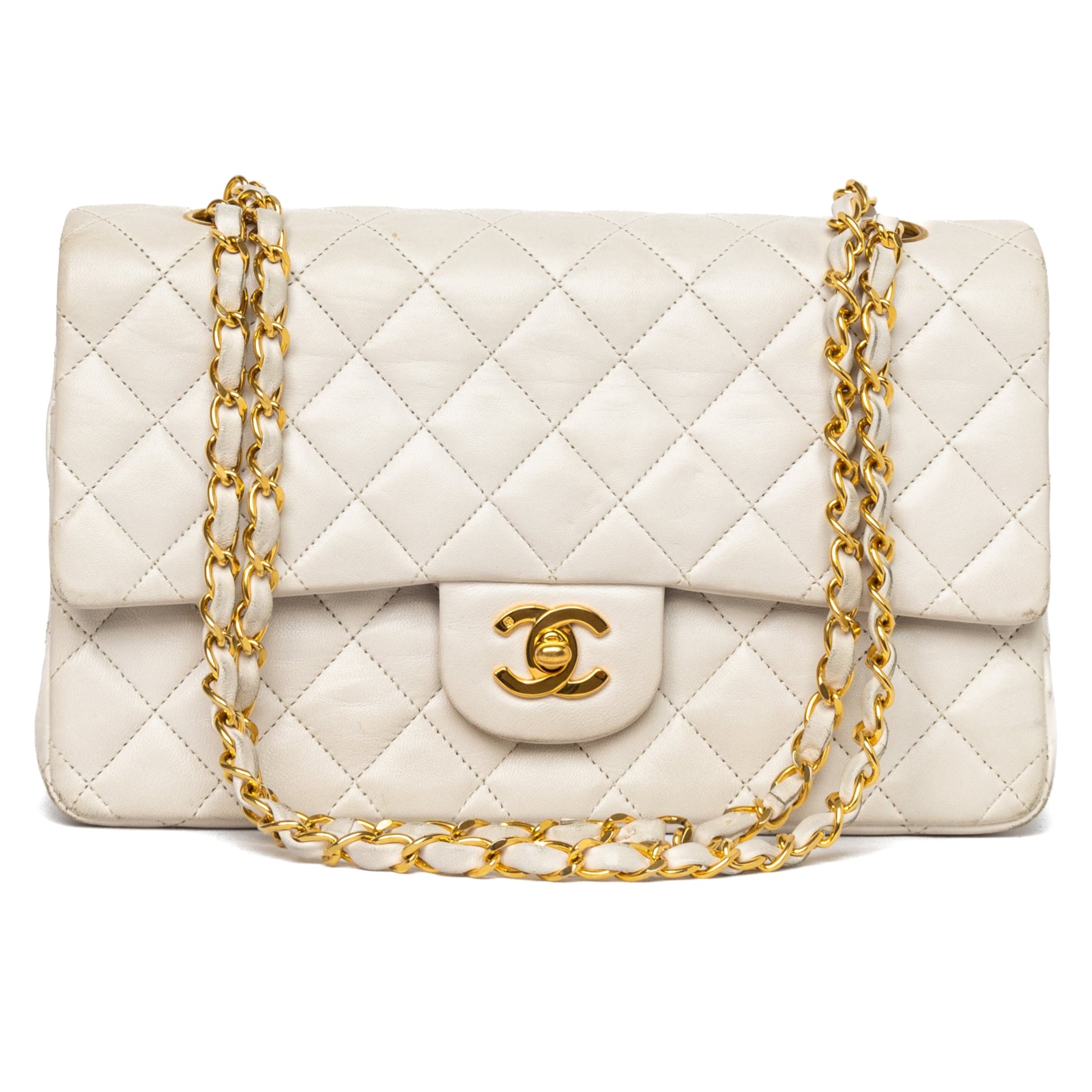 Chanel medium classic double flat off-white 24k goud hardware vintage gold authentic