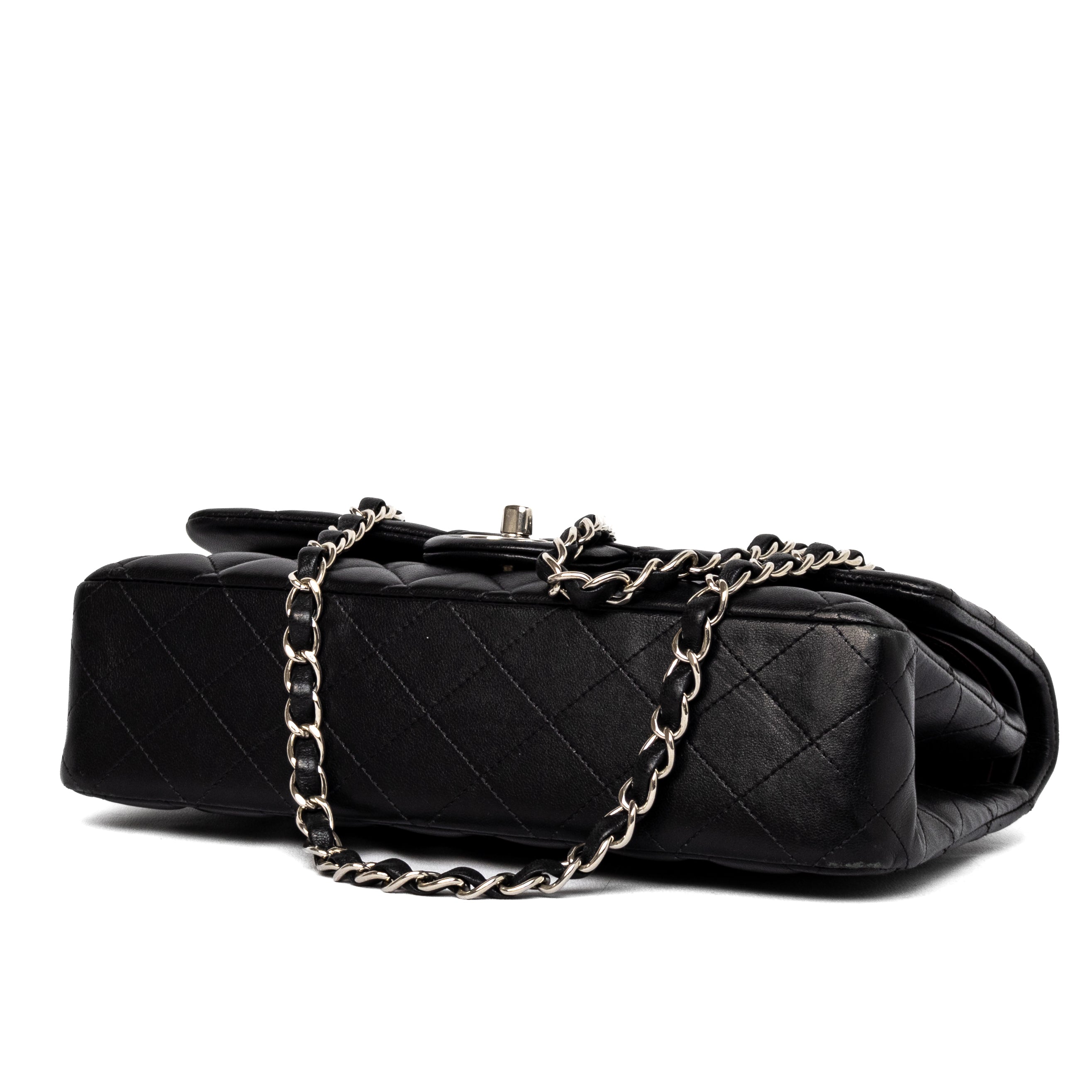 Chanel medium classic double flap black lambskin silver hardware