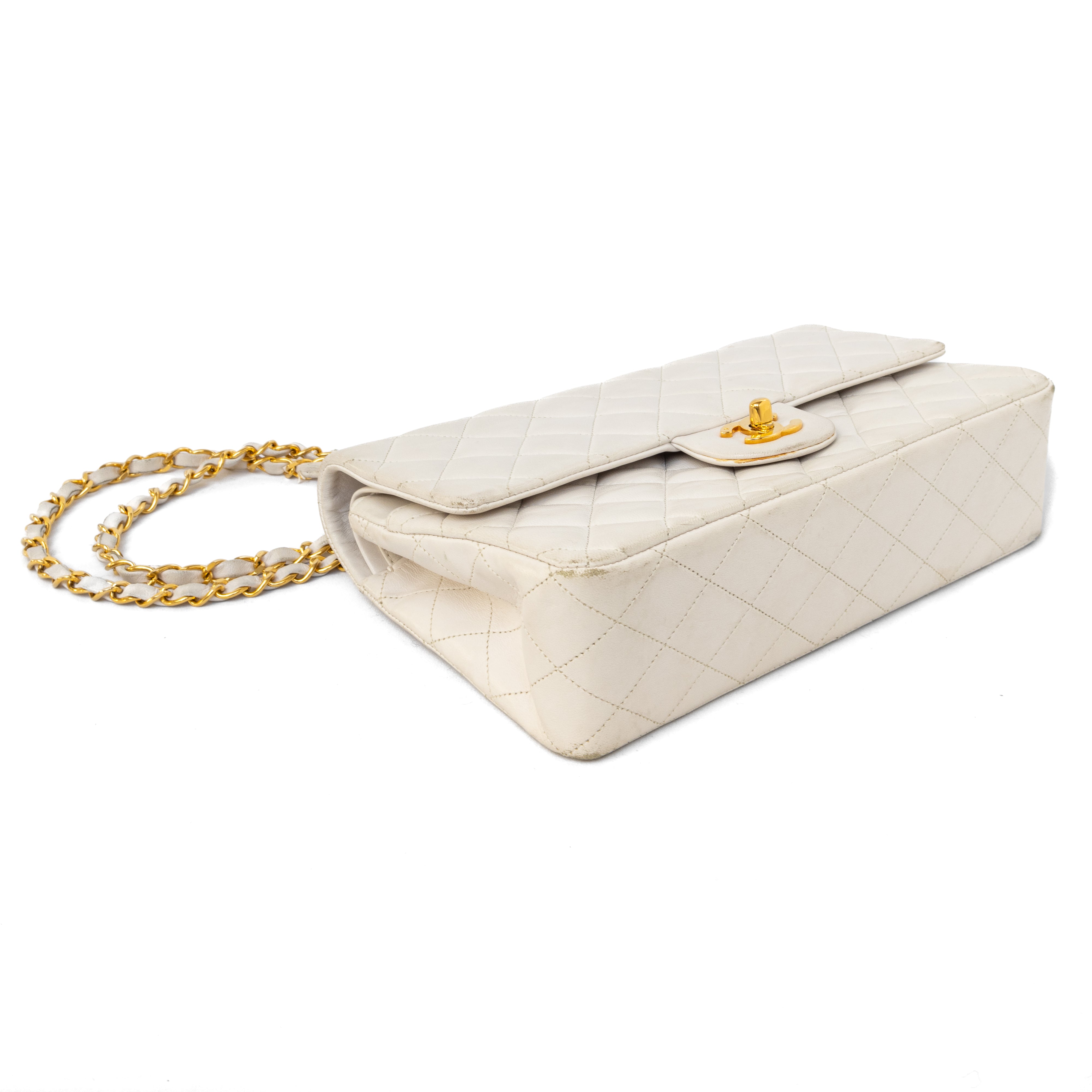 Chanel medium classic double flat off-white 24k goud hardware vintage gold authentic