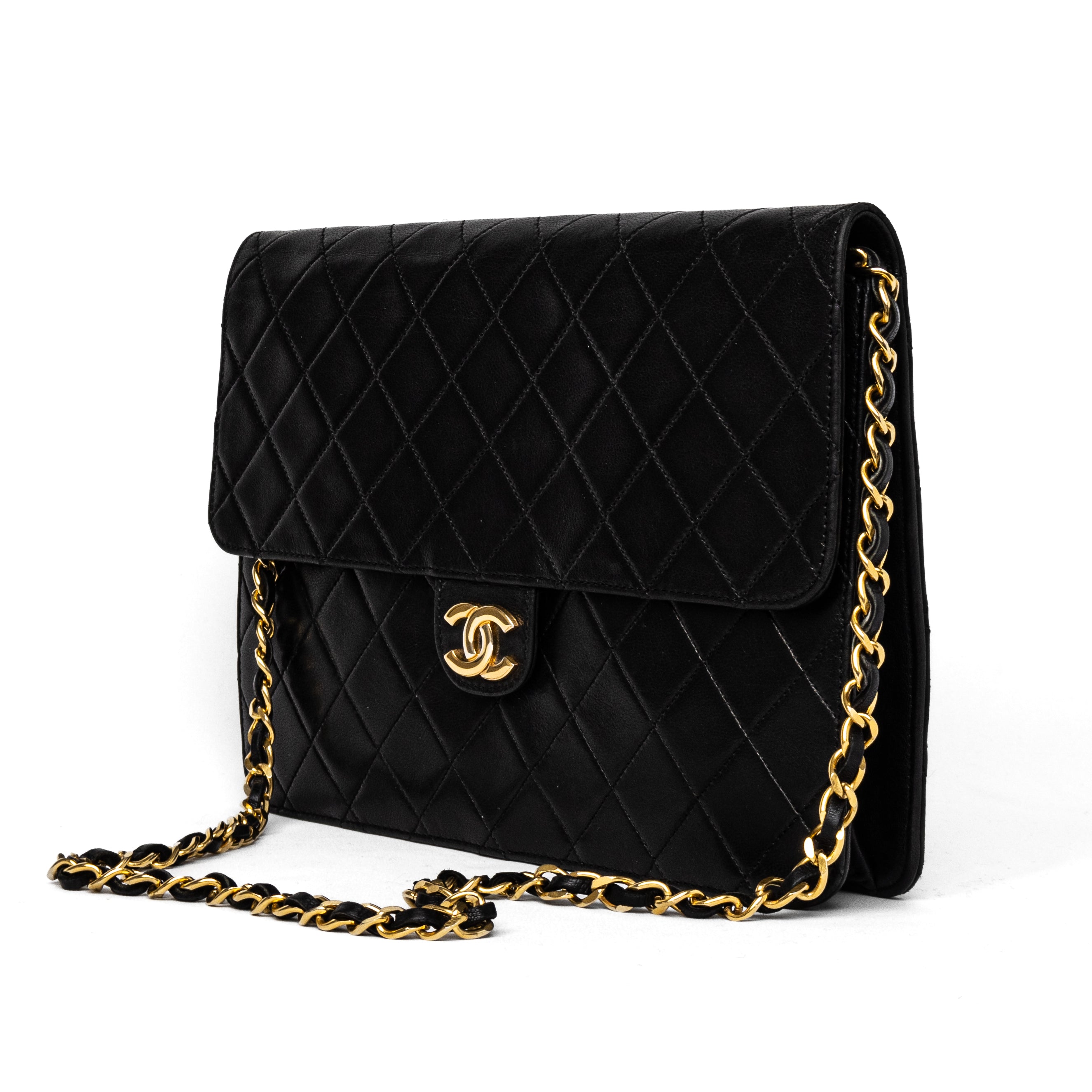 Chanel push lock black lambskin 24k gold hardware vintage