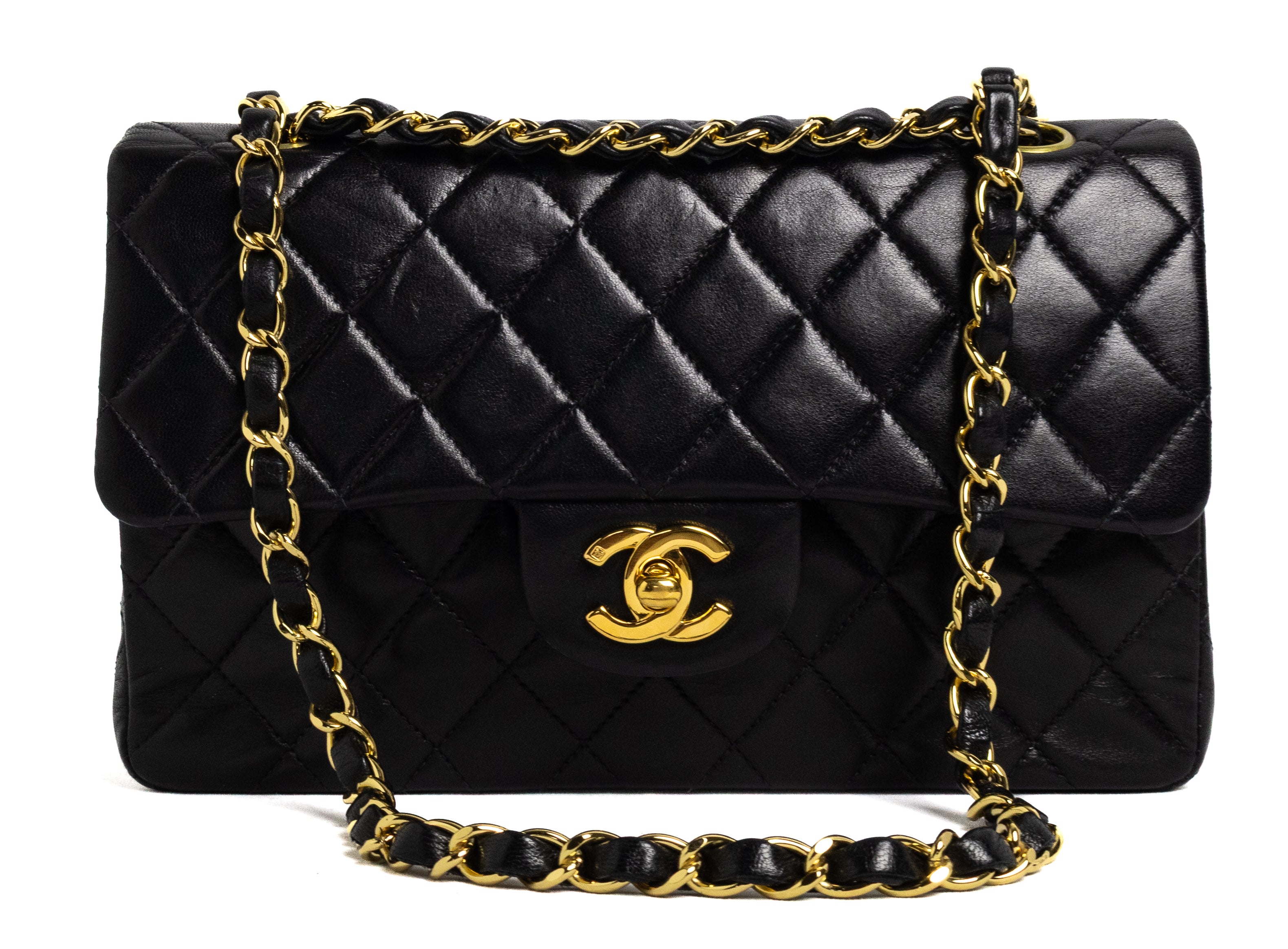 Chanel small classic double flap black lamskin 24K gold hardware