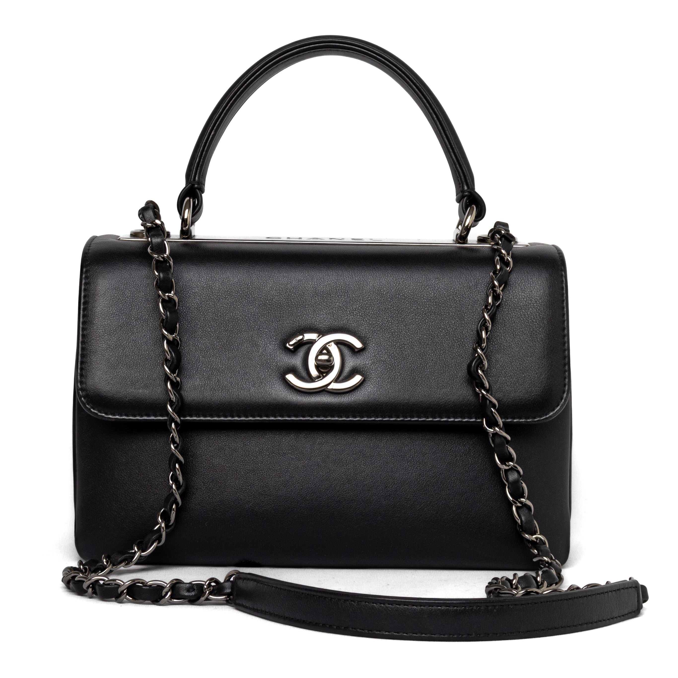 Chanel trendy CC medium black calfskin leather hardware gunmetal silver 2019