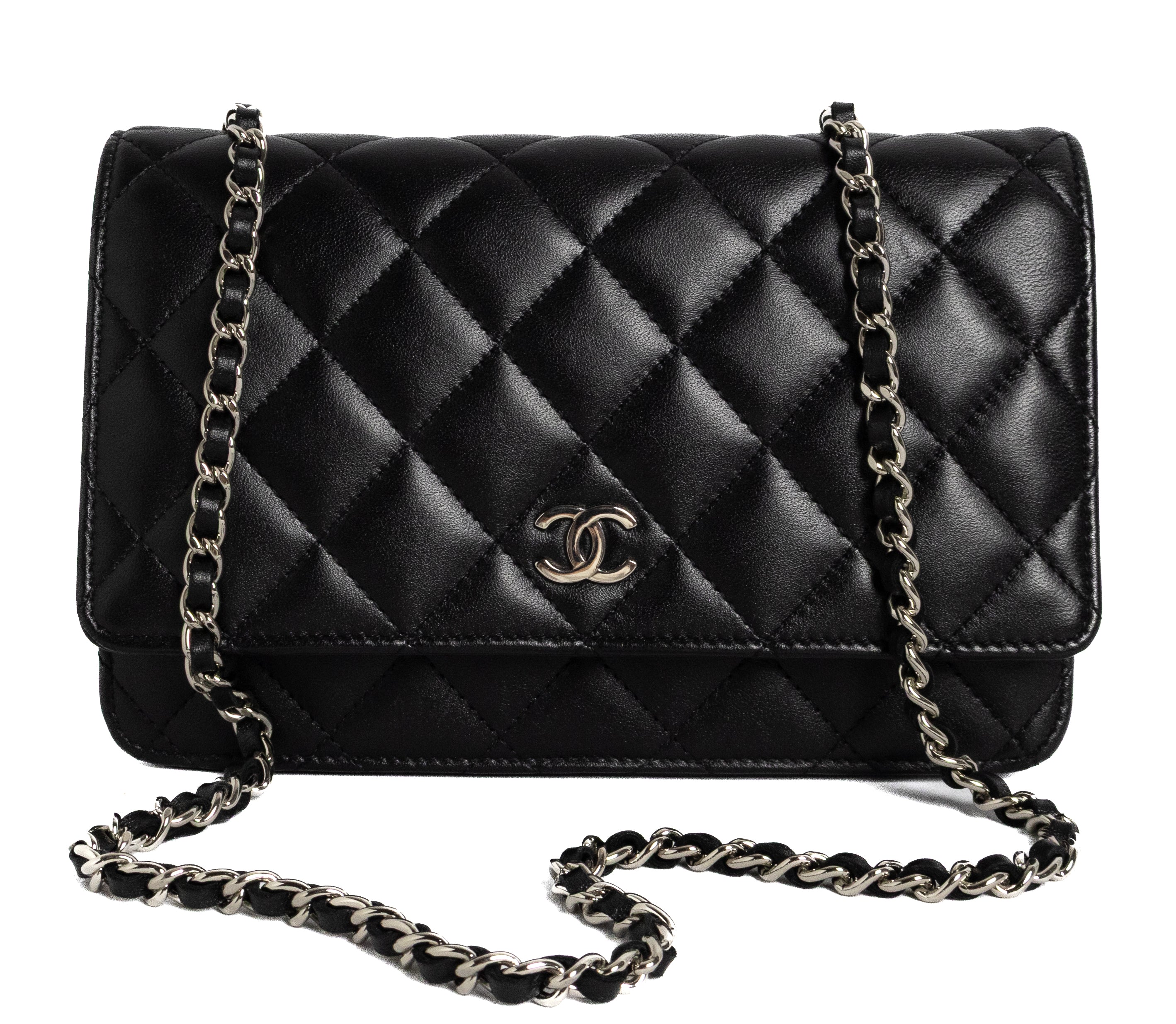 Chanel wallet on chain black lambskin silver hardware